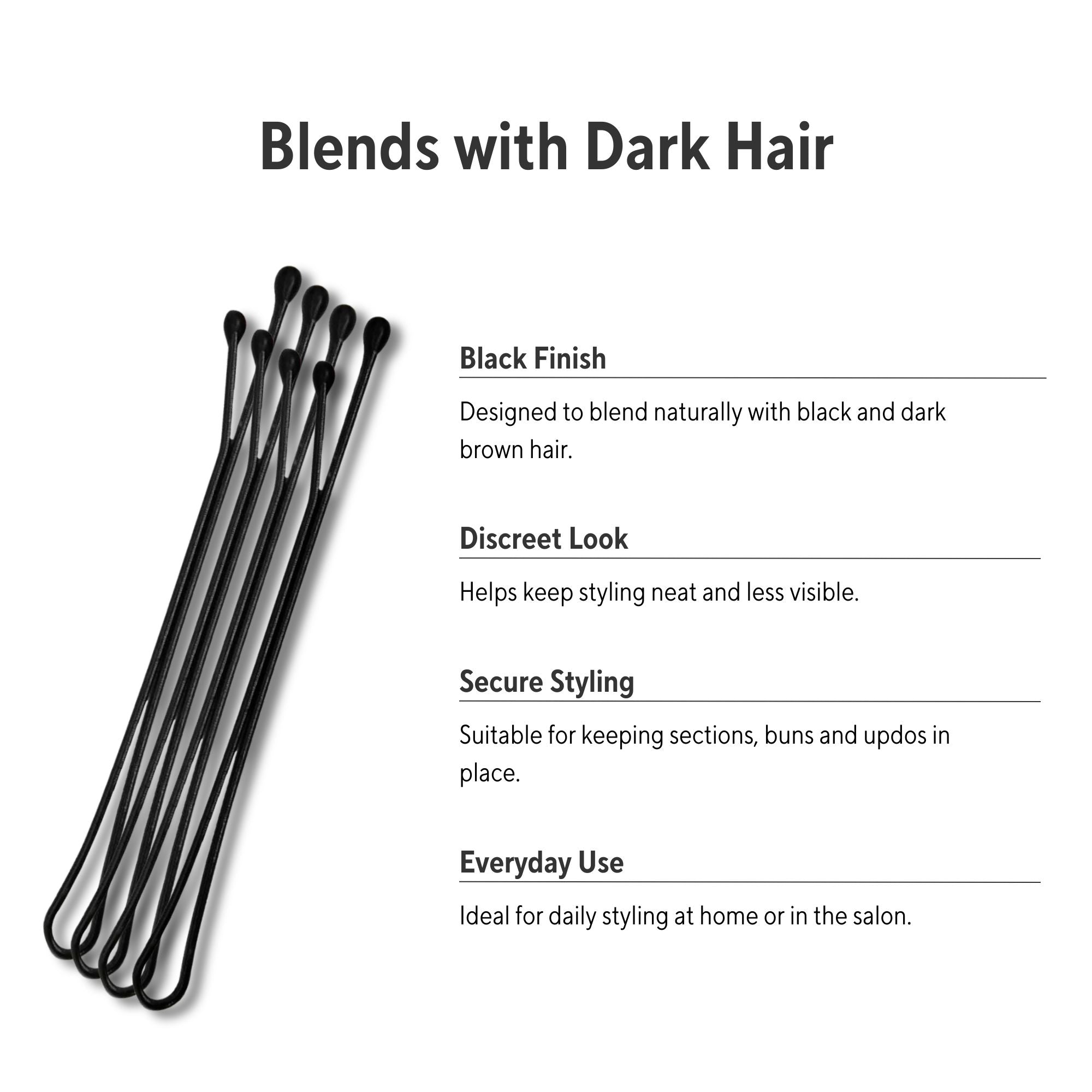 Eson - Black Flat Hair Pins – Ball-Tipped 5cm