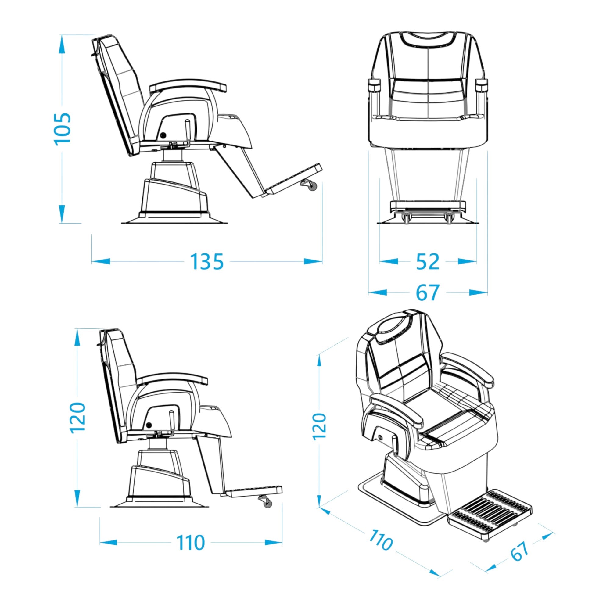 Alpeda - Hercule Black Edition A Barber Chair (Black Finish)