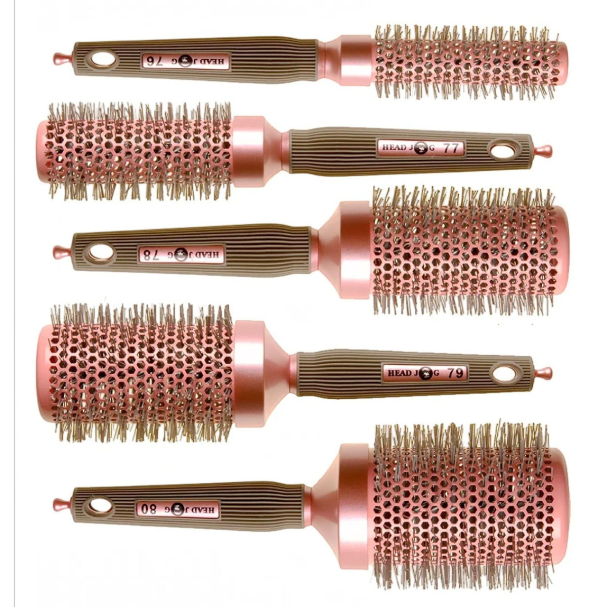 Head Jog - Ionic Ceramic Pink Round Brush 5 Piece Set