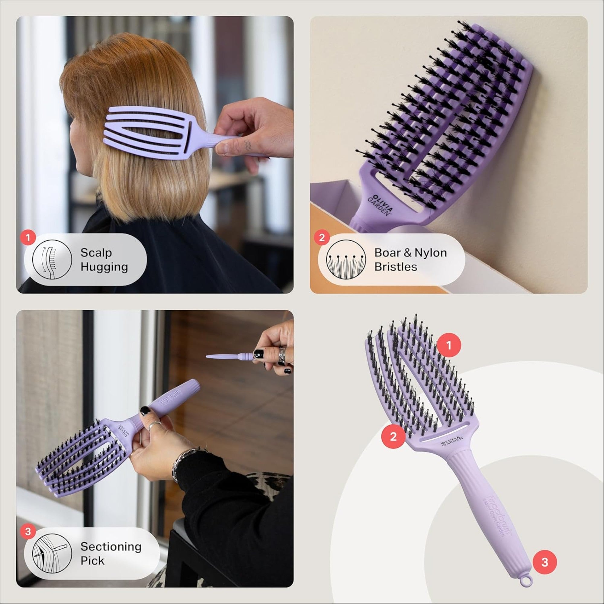 Olivia Garden - Fingerbrush Care Iconic Boar & Nylon Lavender