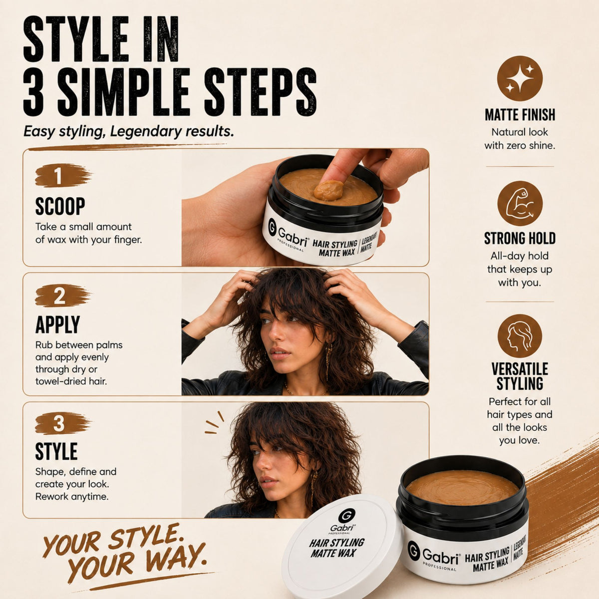 Gabri Professional - Hair Styling Matte Wax Legendary Matte 150ml