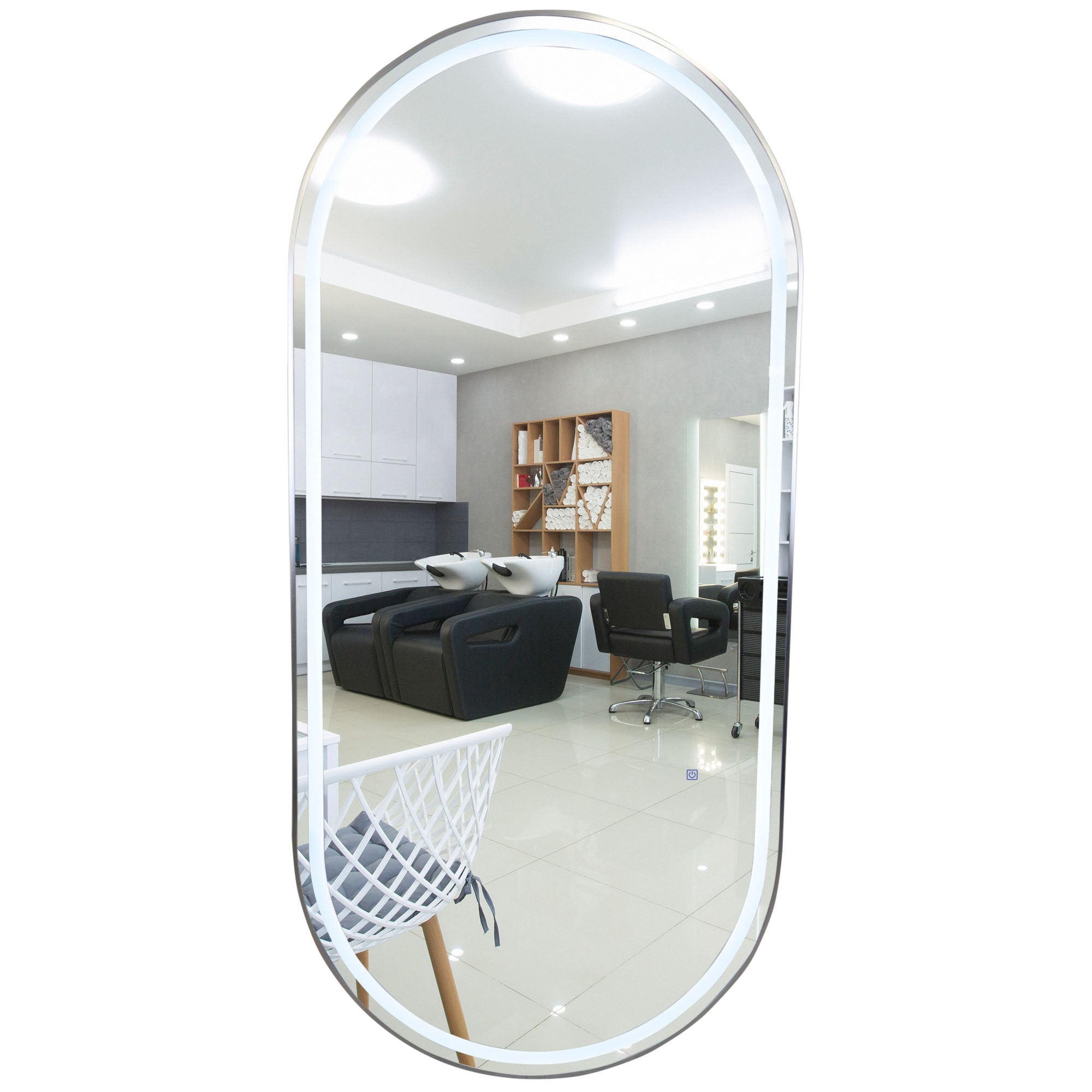 Salon Mirror - Oval LED with Silver Frame & Border Light