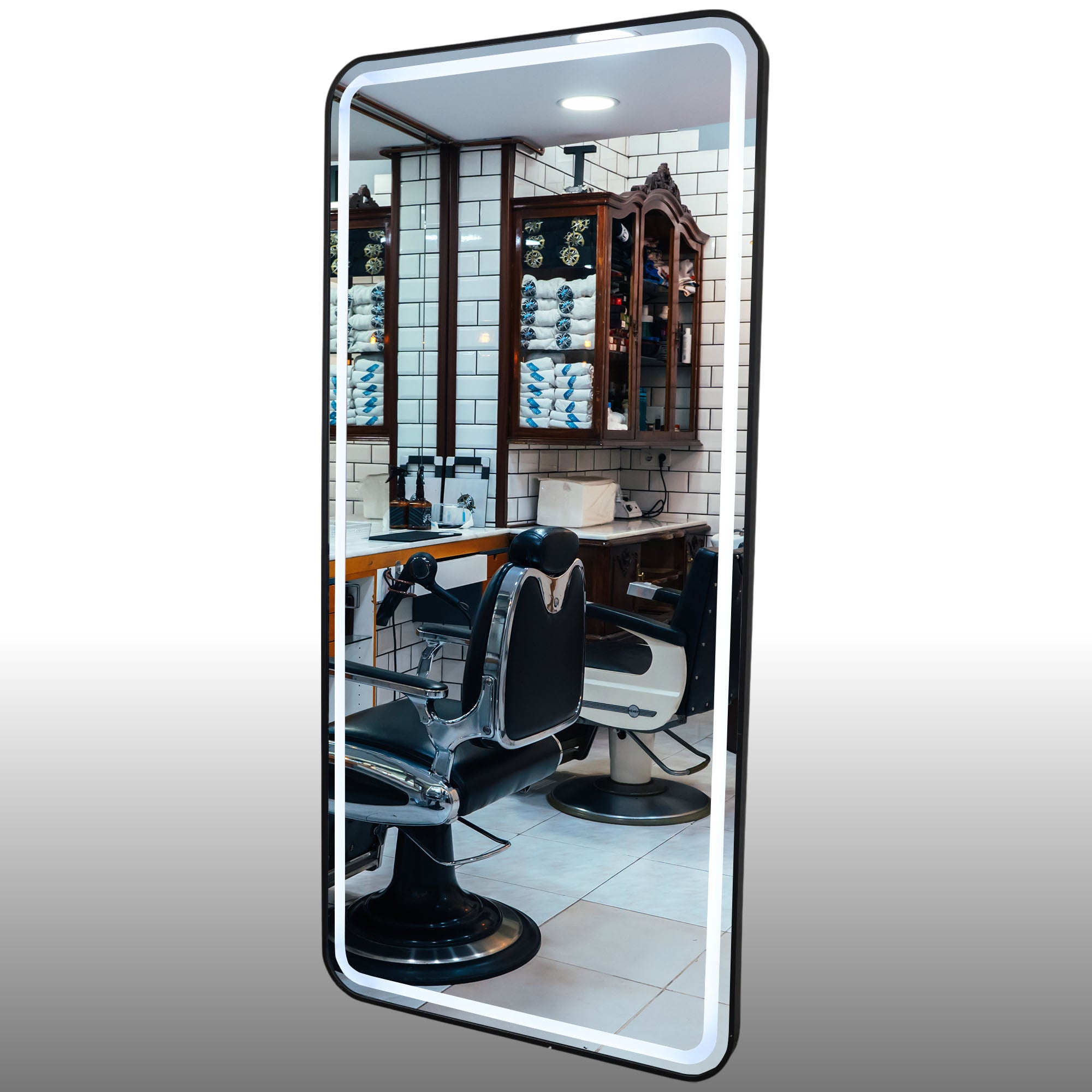 Salon Mirror - Rectangular LED with Black Frame & Border Light