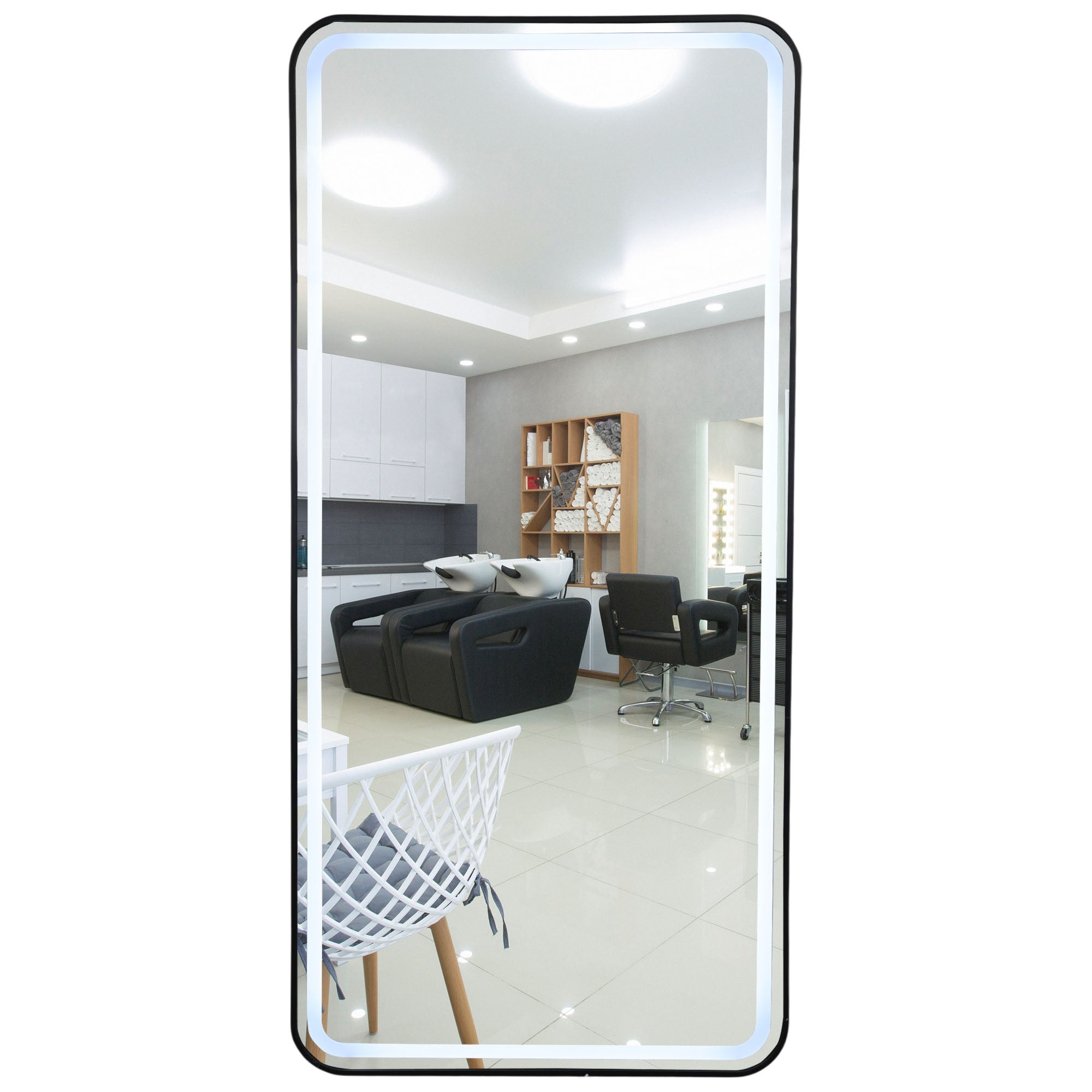 Salon Mirror - Rectangular LED with Black Frame & Border Light