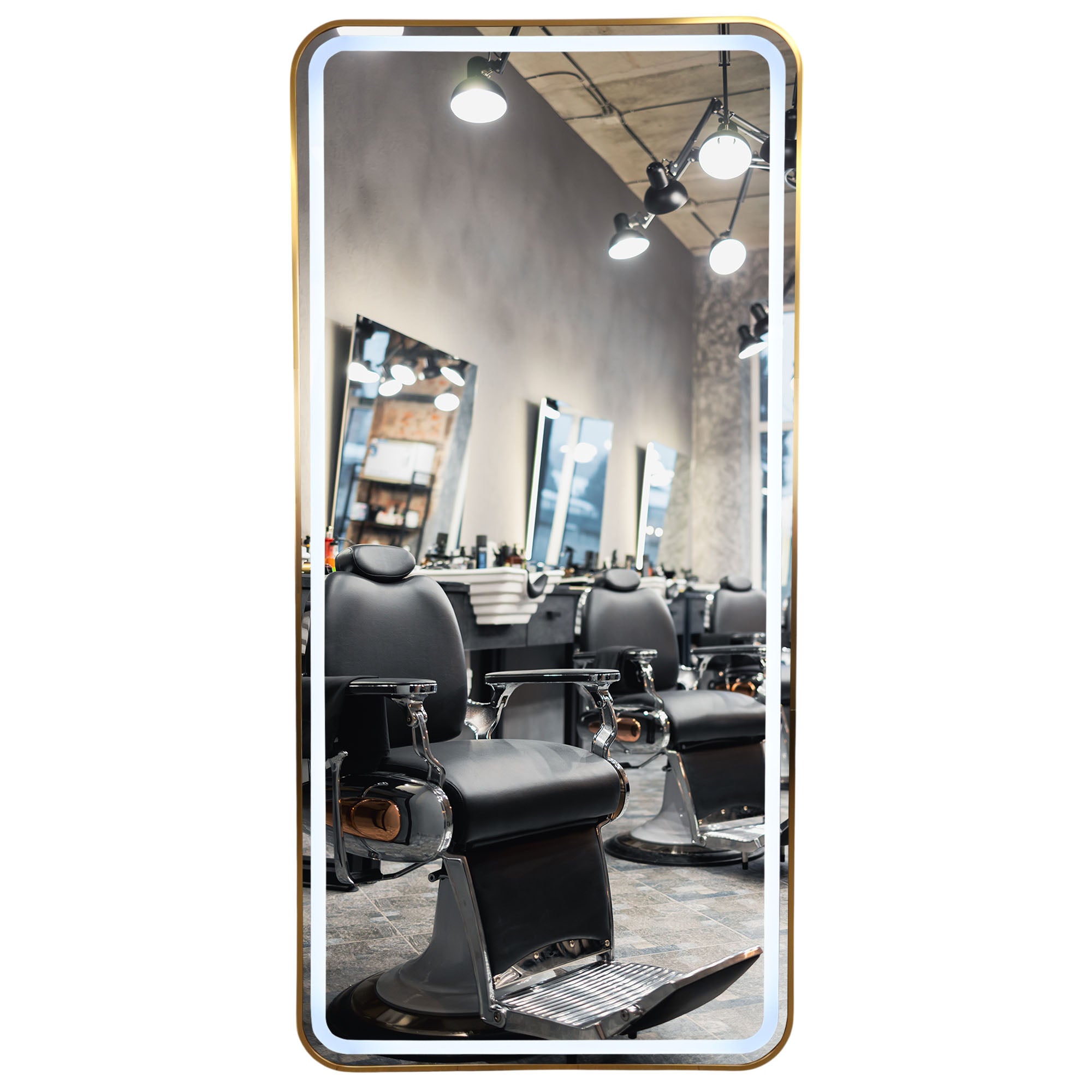 Salon Mirror - Rectangular LED with Gold Frame & Border Light