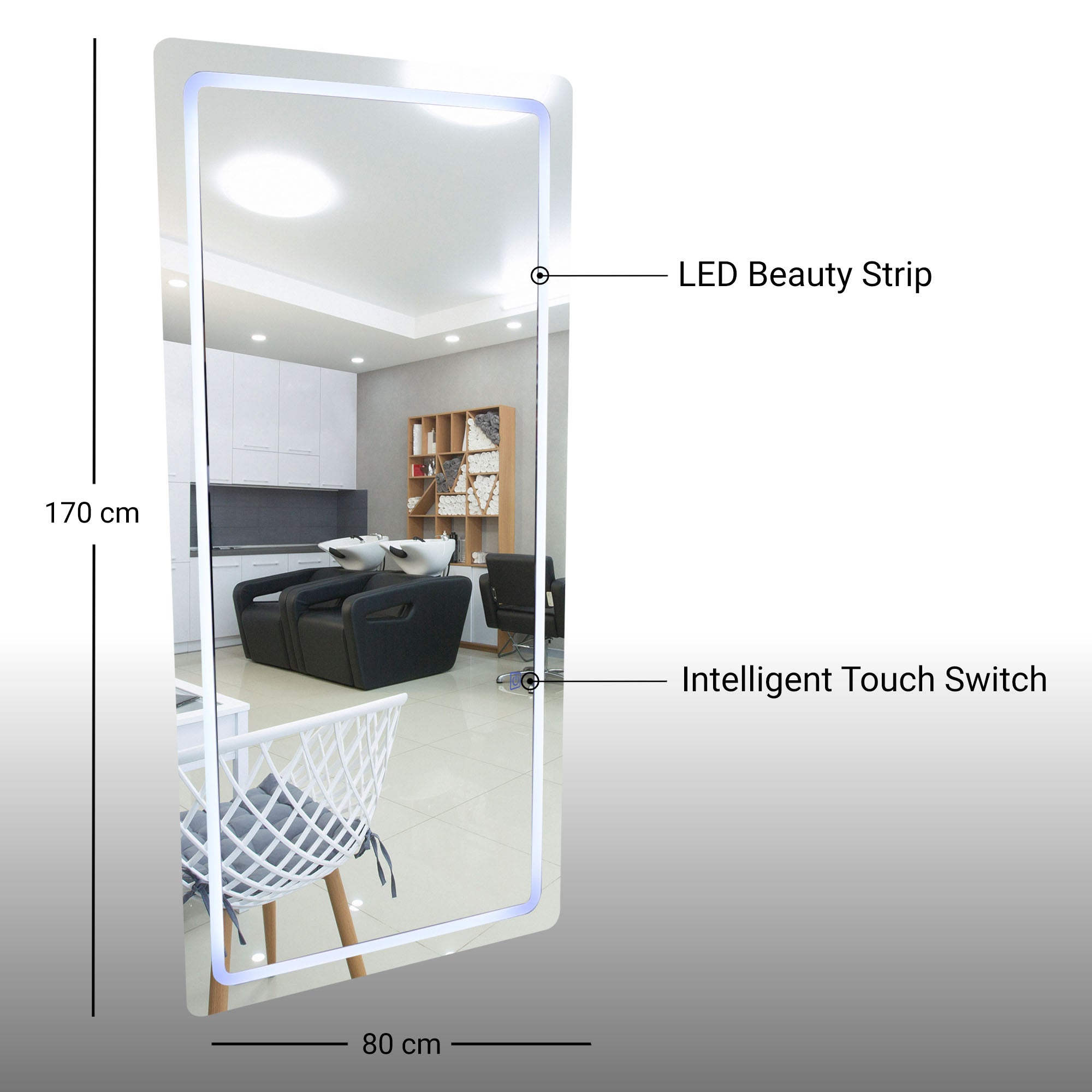 Salon Mirror - Rectangular LED with Border Light (Frameless)