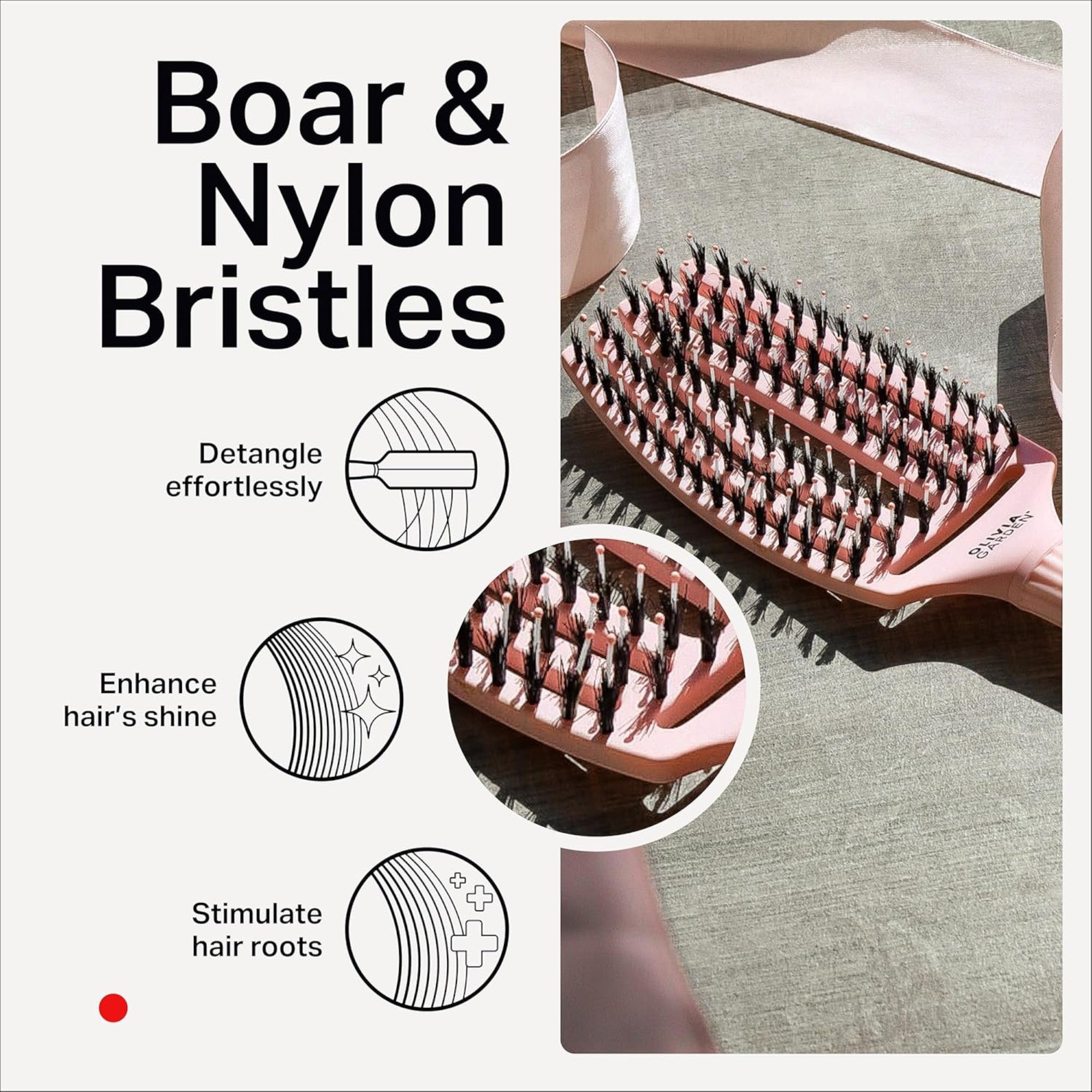 Olivia Garden - Fingerbrush Care Iconic Boar & Nylon Pastel Pink