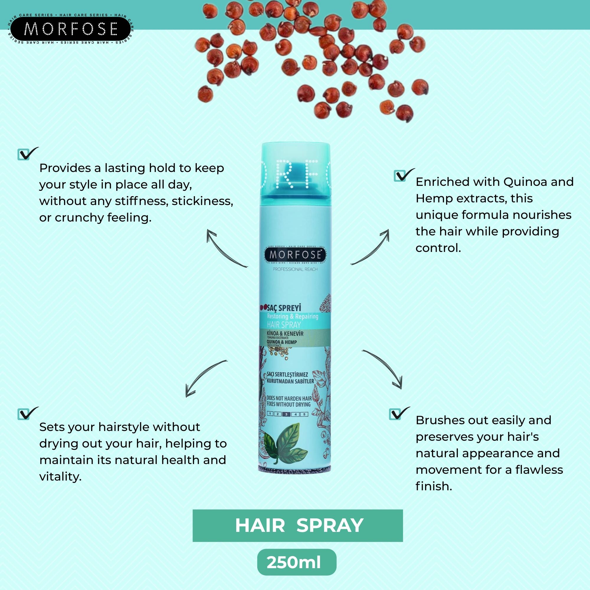 Morfose - Quinoa & Hemp Hair Spray 250ml
