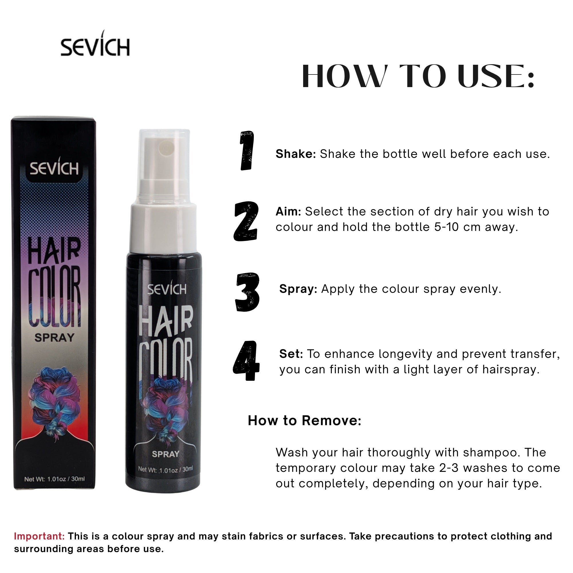 Sevich - Temporary Hair Colour Liquid Shimmer Spray Black 30ml
