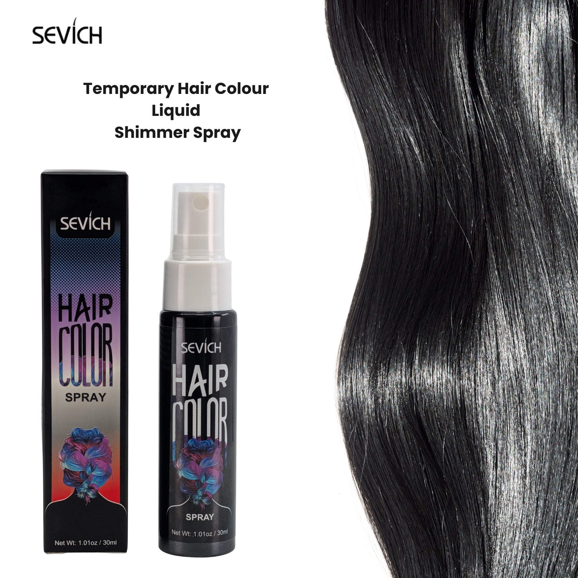 Sevich - Temporary Hair Colour Liquid Shimmer Spray Black 30ml