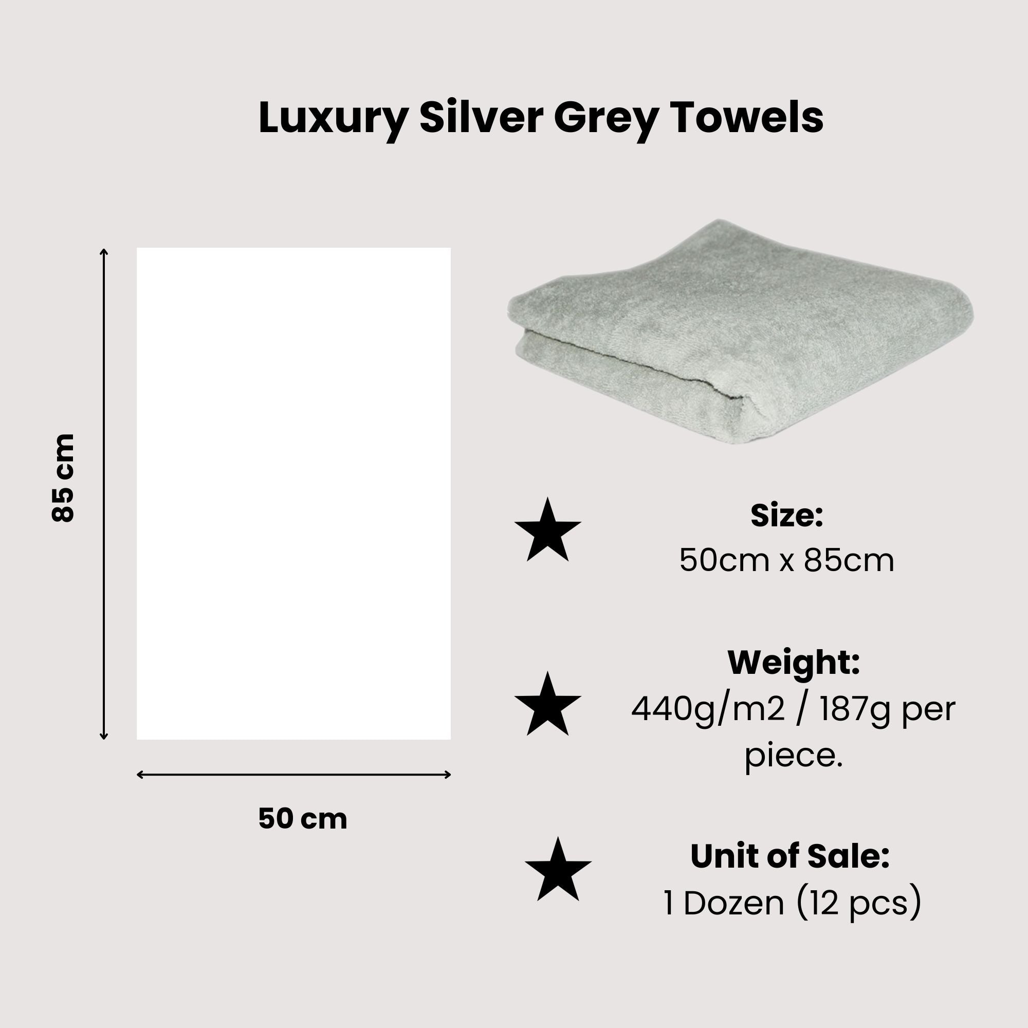 Hair Tools - Luxury Silver Grey Towels 50cm x 85cm 12 Pack
