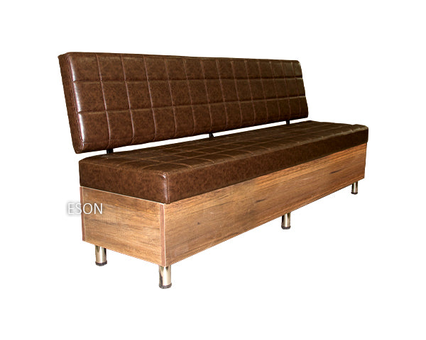 Salon Waiting Bench - Brown Quilted Upholstery with Medium Wood Effect Base & Storage