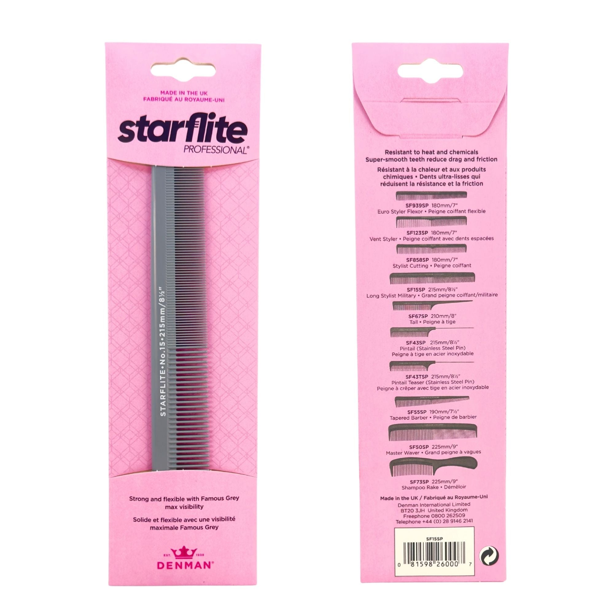 Denman - Starflite No.15 Long Stylist Military Cutting Comb 21.5cm