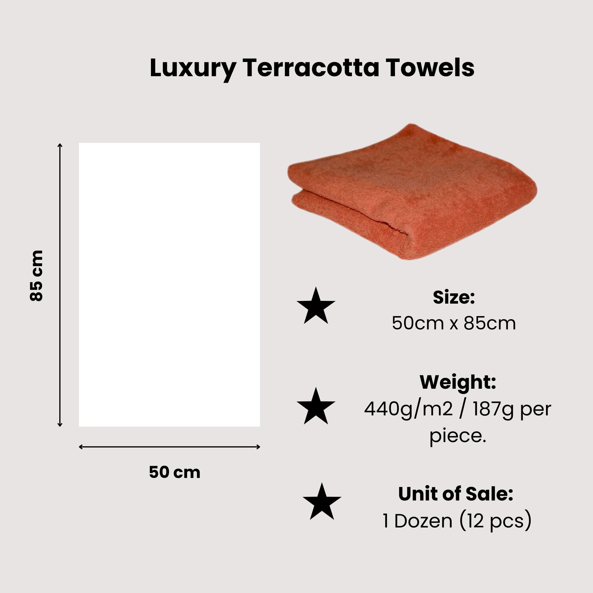Hair Tools - Luxury Terracotta Towels 50cm x 85cm 12 Pack