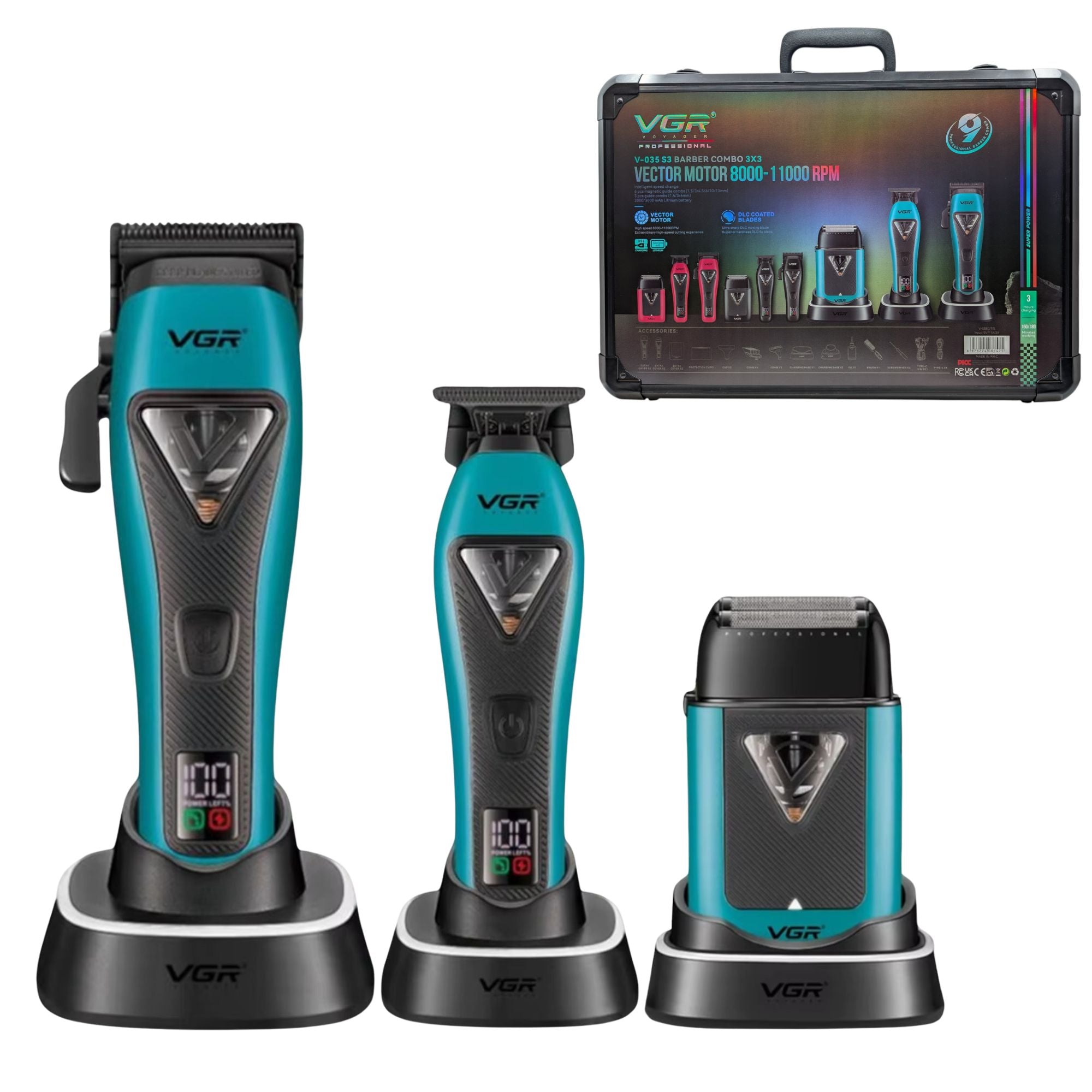 VGR - Barber Combo 3x3 - Professional Hair Clipper, Trimmer & Foil Shaver Set (V-035 S3)