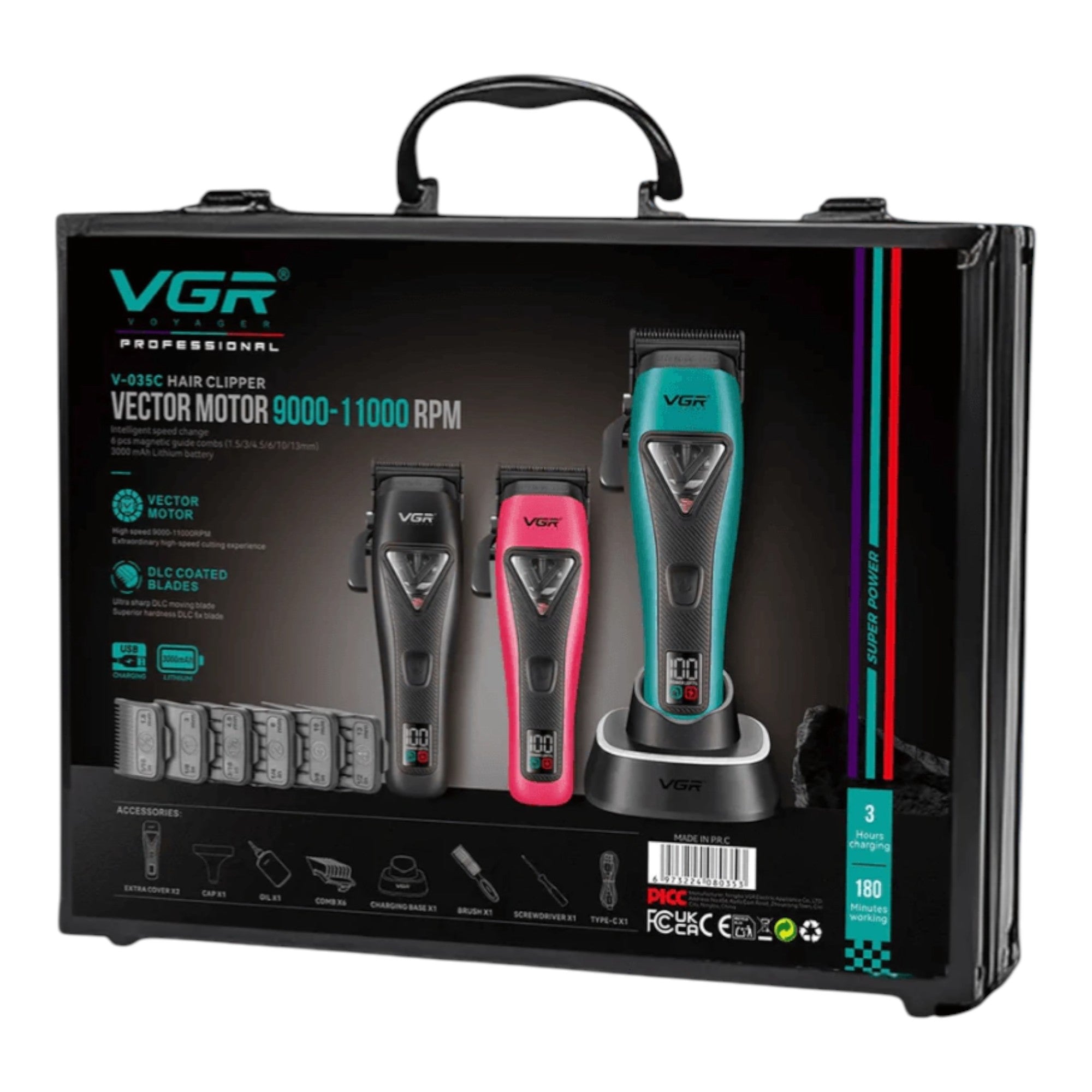 VGR - Professional Hair Clipper with 3 Interchangeable Covers (V-035C)