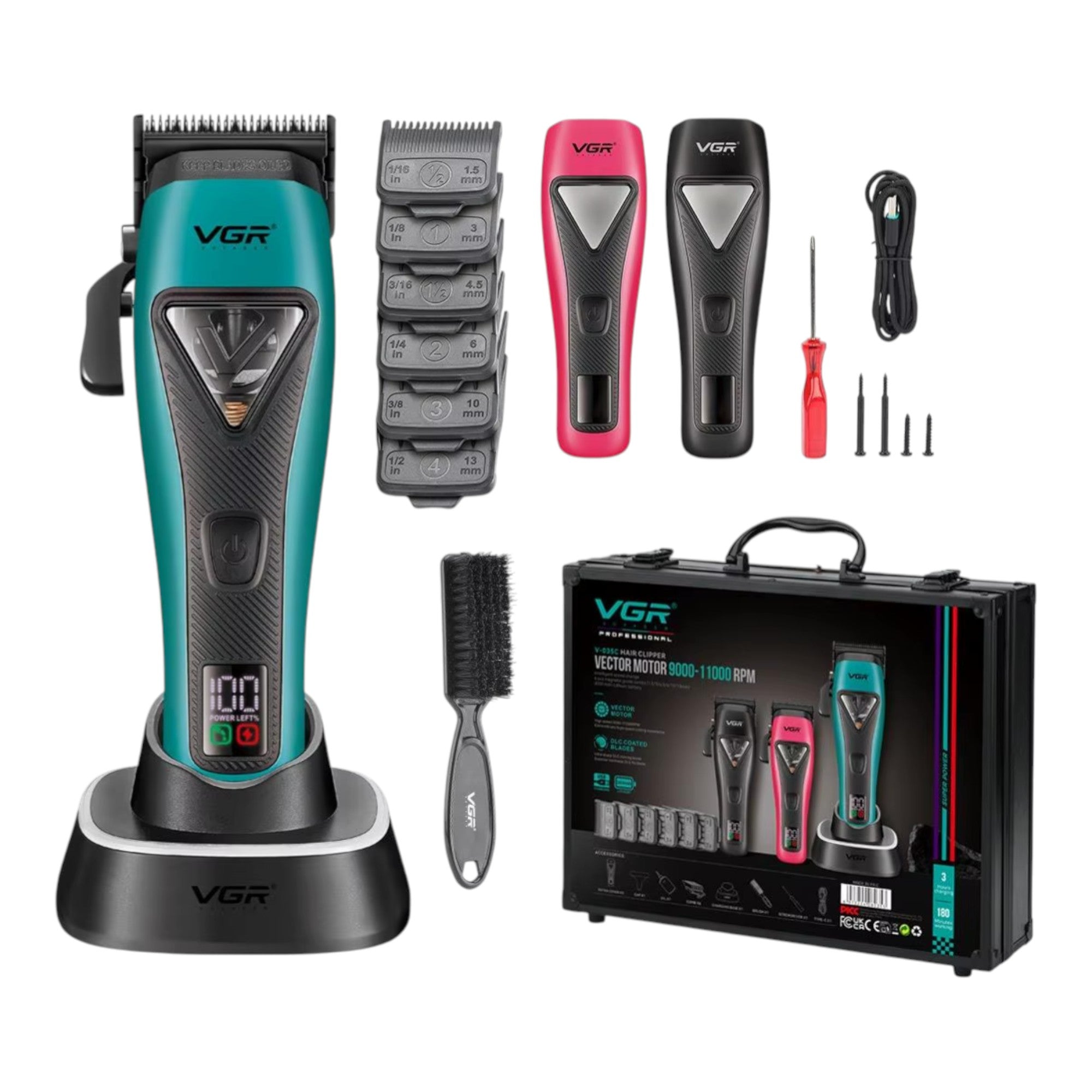 VGR - Professional Hair Clipper with 3 Interchangeable Covers (V-035C)