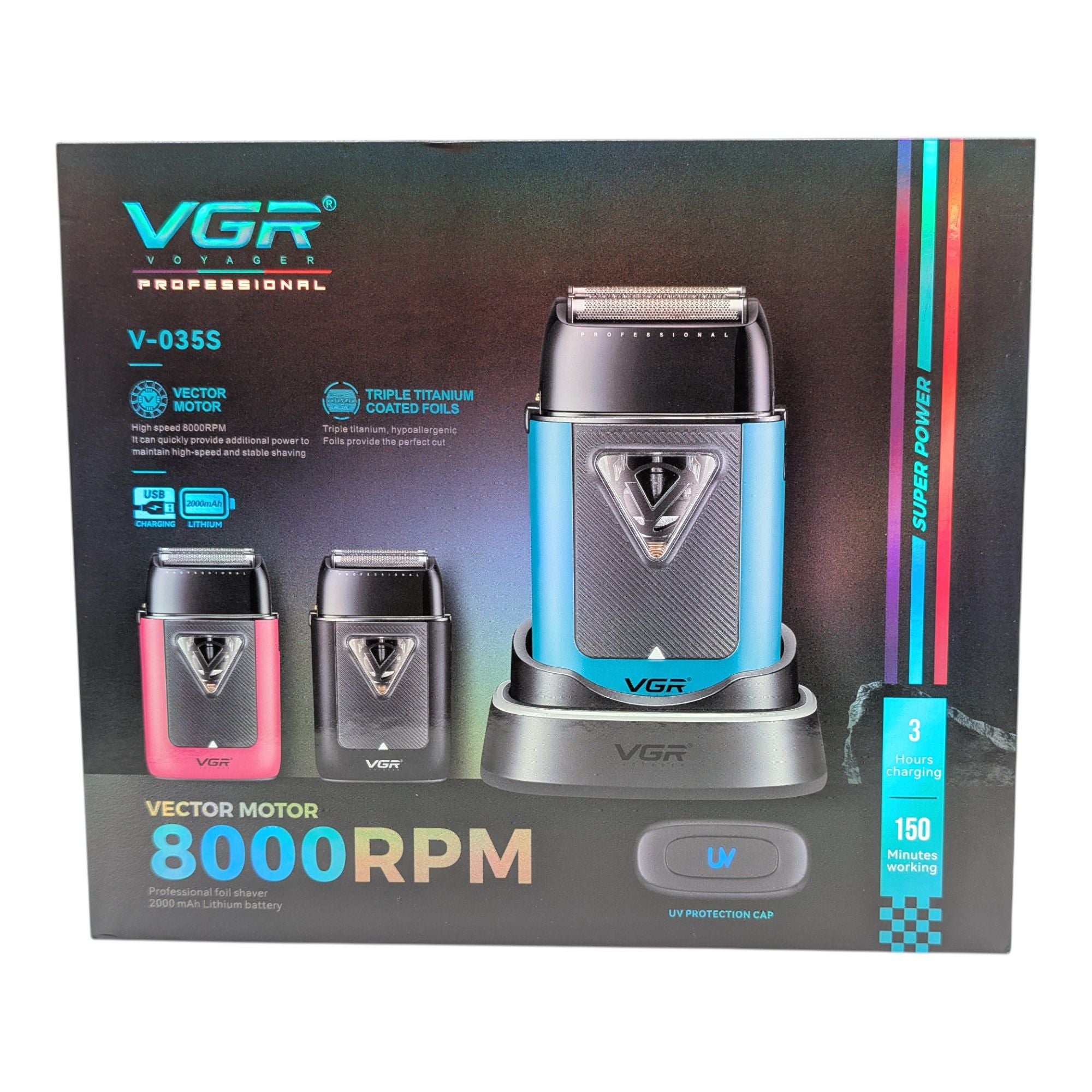 VGR - Professional Foil Shaver with 3 Interchangeable Covers (V-035S)