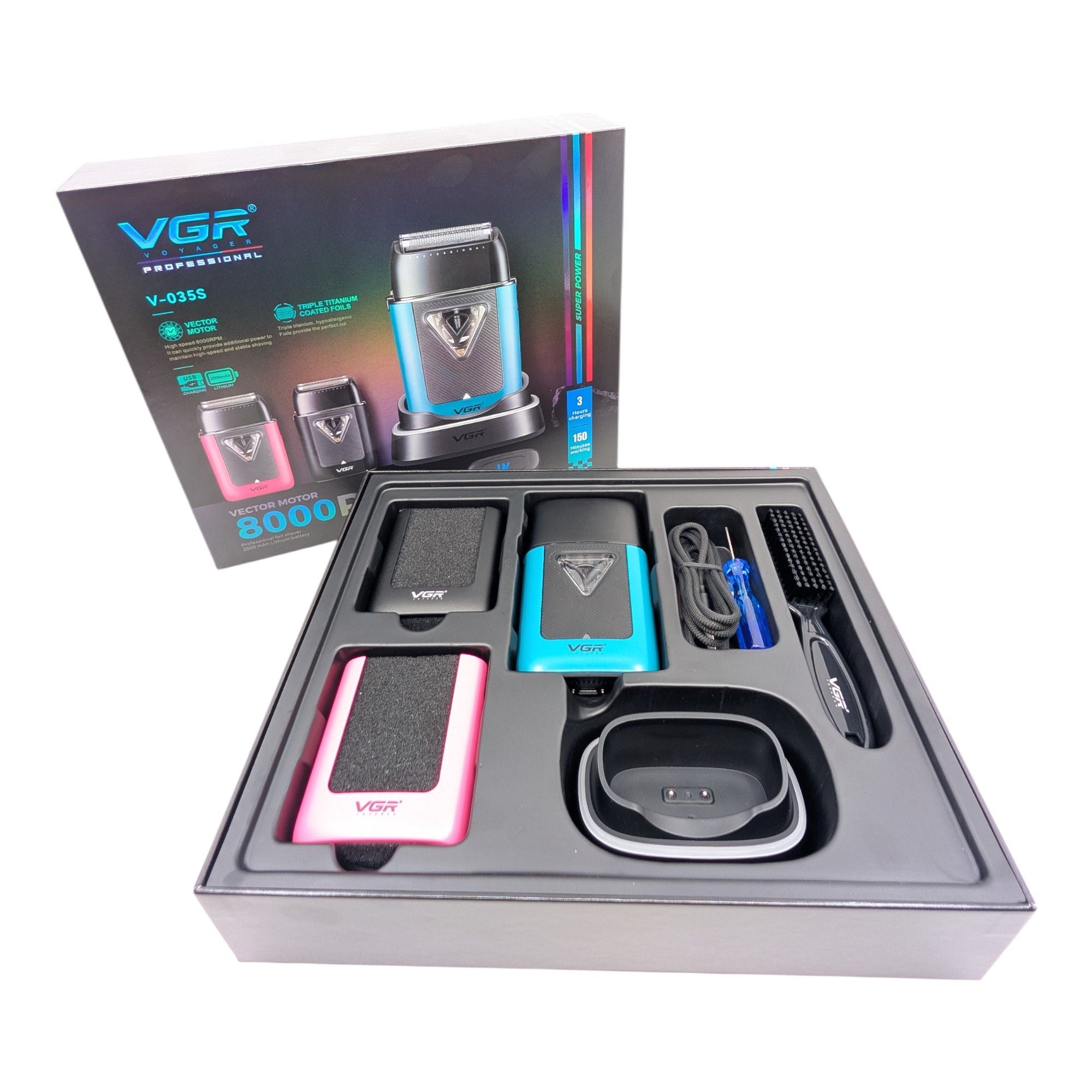 VGR - Professional Foil Shaver with 3 Interchangeable Covers (V-035S)