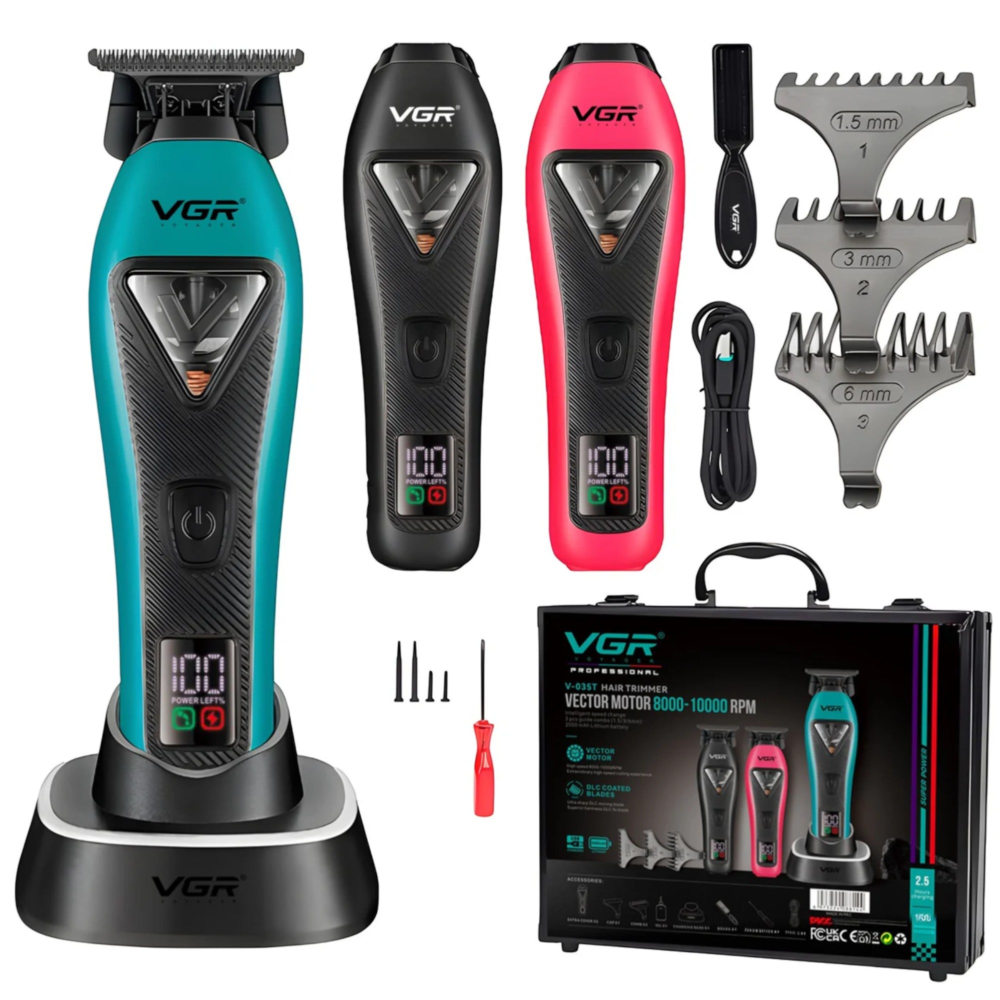 VGR - Professional Hair Trimmer with 3 Interchangeable Covers (V-035T)