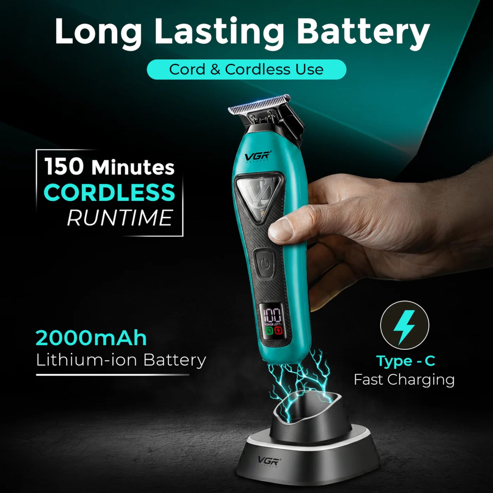 VGR - Professional Hair Trimmer with 3 Interchangeable Covers (V-035T)
