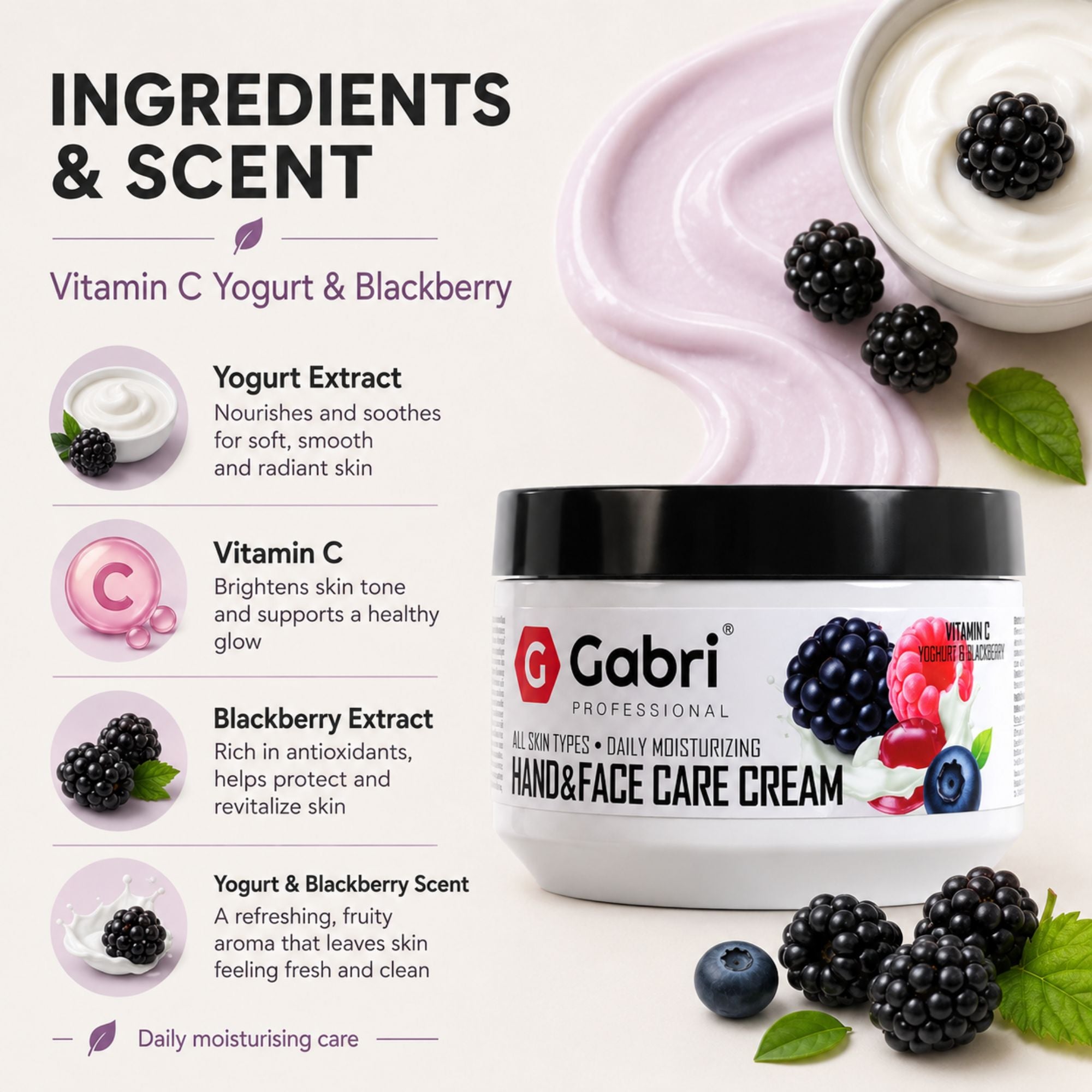 Gabri Professional - Hand & Face Care Cream Yoghurt & Blackberry 300ml