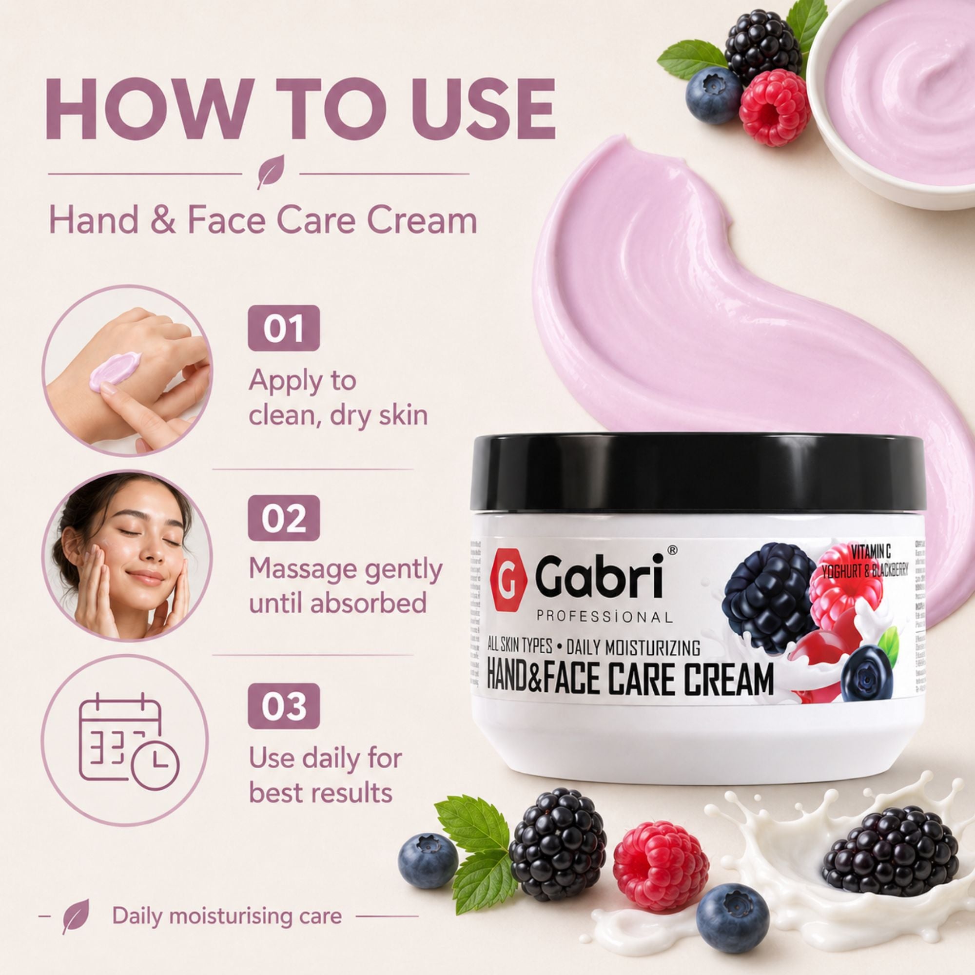 Gabri Professional - Hand & Face Care Cream Yoghurt & Blackberry 300ml