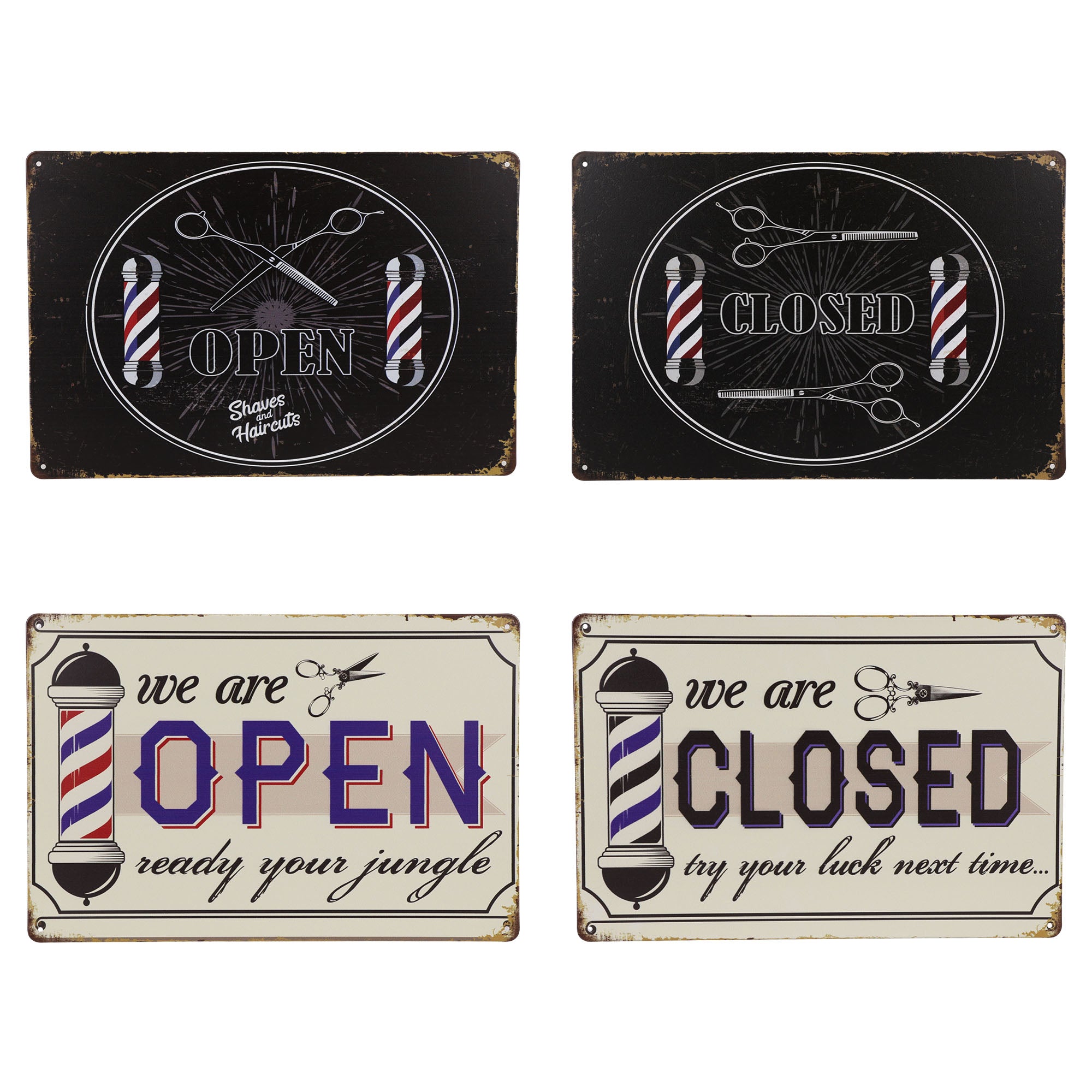 Eson - Vintage Open & Closed Barber Shop Metal Plaque Sign 20x30cm