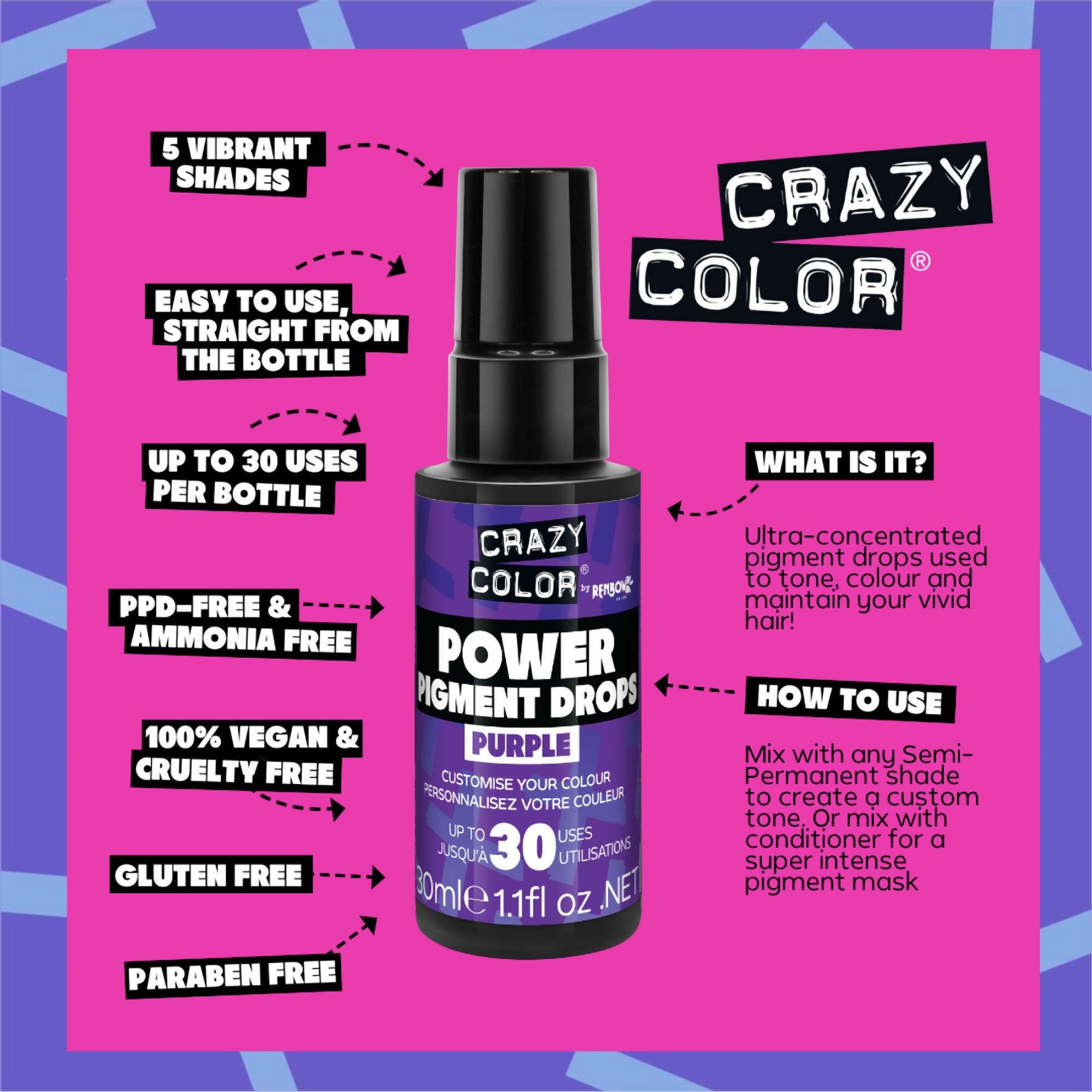 Crazy Color - Power Pigment Drops Purple 30ml