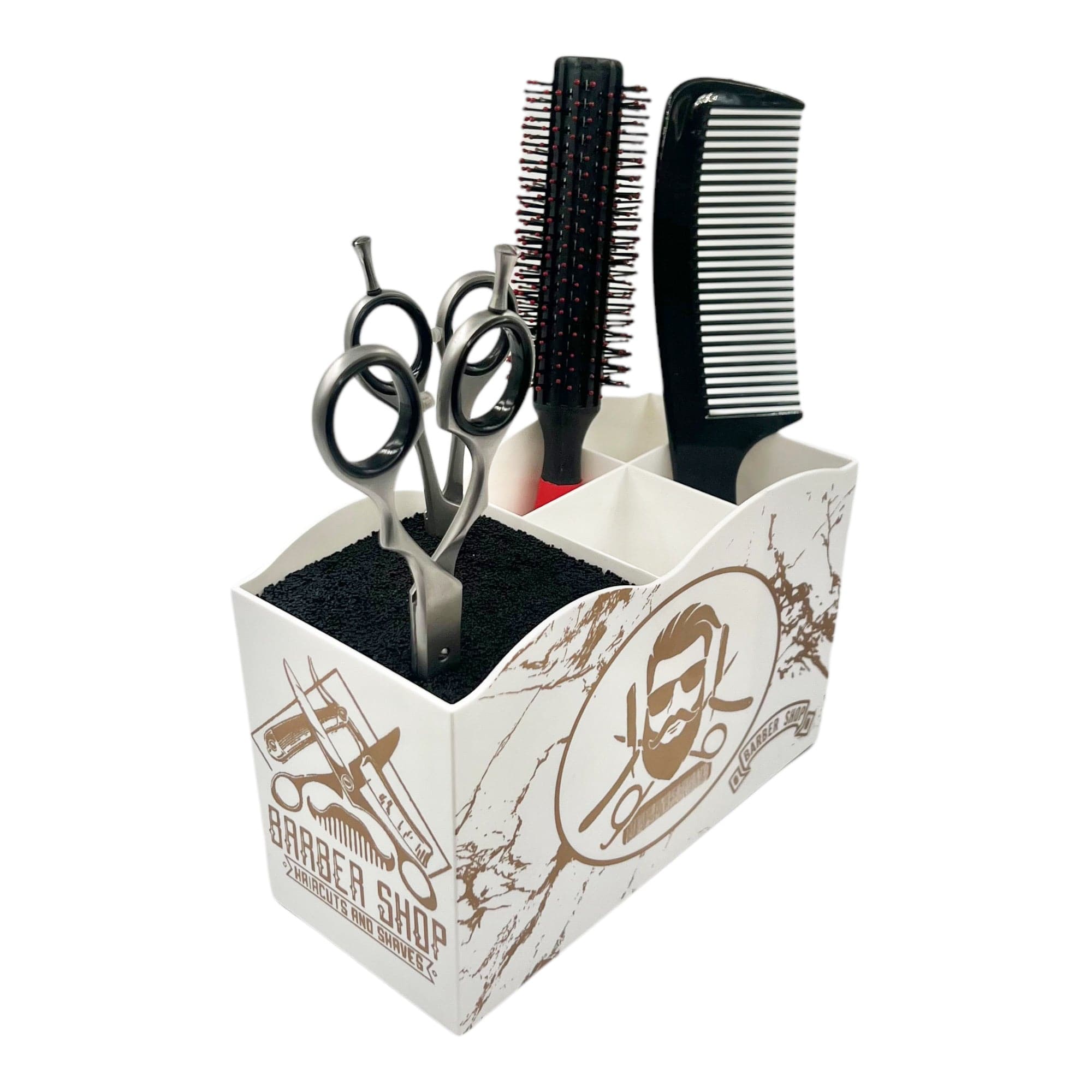 Eson - Scissor & Brush Holder Non-Slip With Thin Nylon Bristles Gold Pattern (White) - Eson Direct