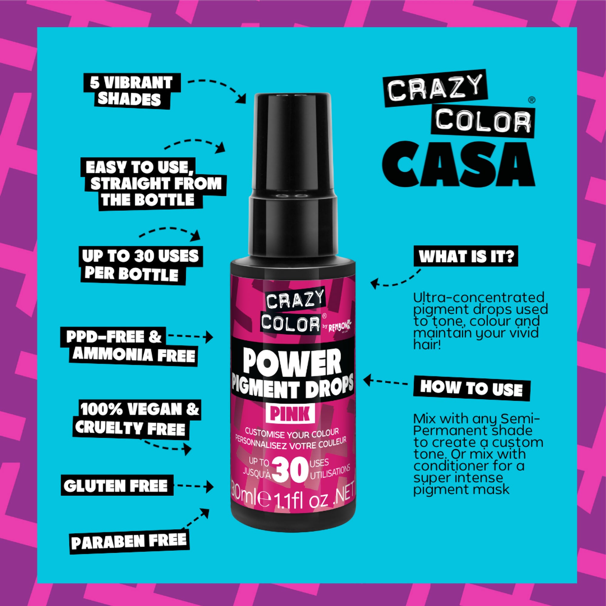 Crazy Color - Power Pigment Drops Pink 30ml