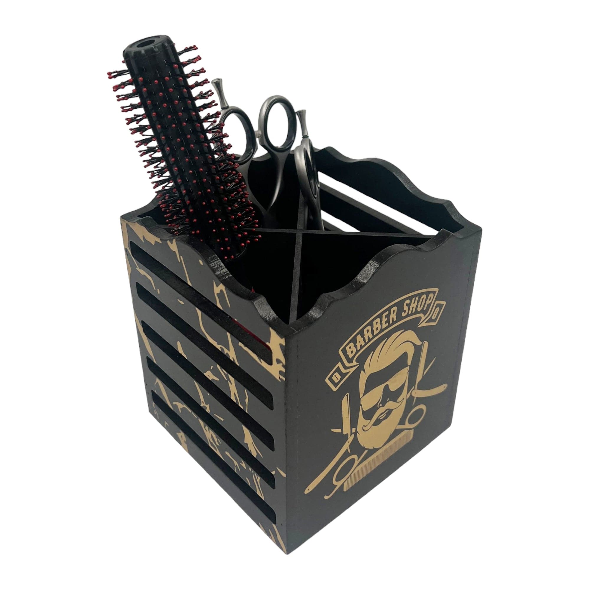 Eson - Scissor & Brush Holder Wooden Storage Box Blades Pattern (Black) - Eson Direct