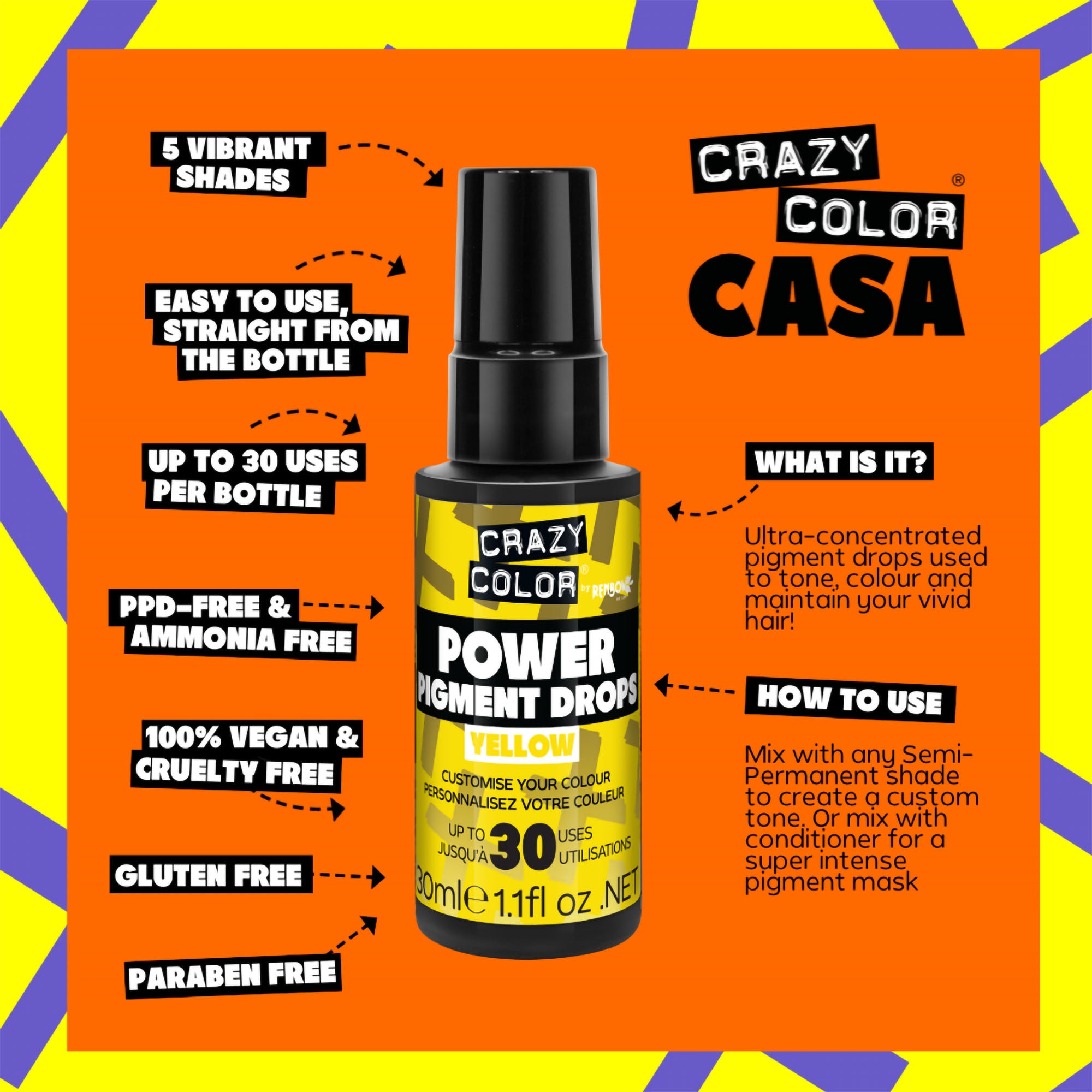 Crazy Color - Power Pigment Drops Yellow 30ml