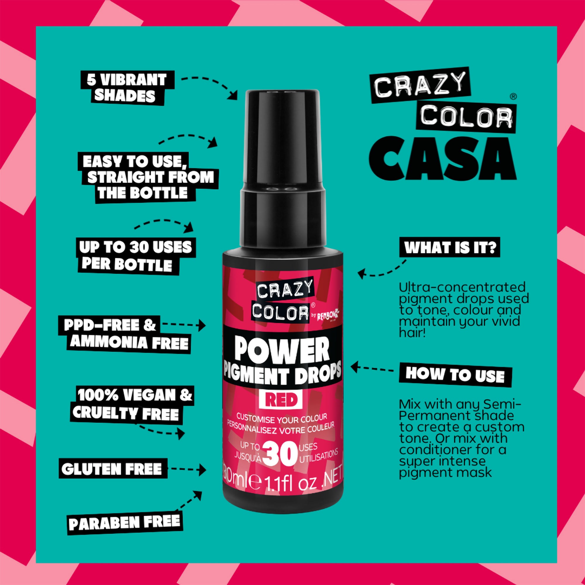 Crazy Color - Power Pigment Drops Red 30ml