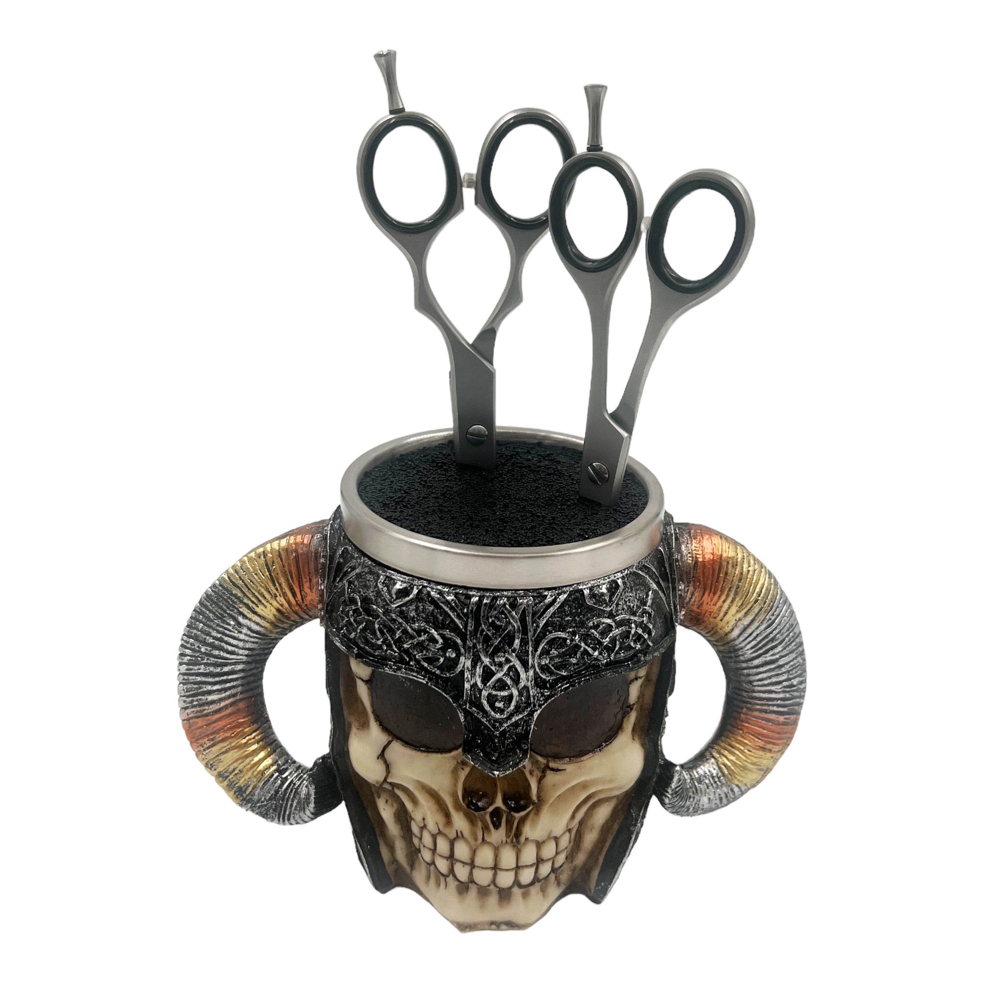 Eson - Scissors Holder Horned Skull With Bristles