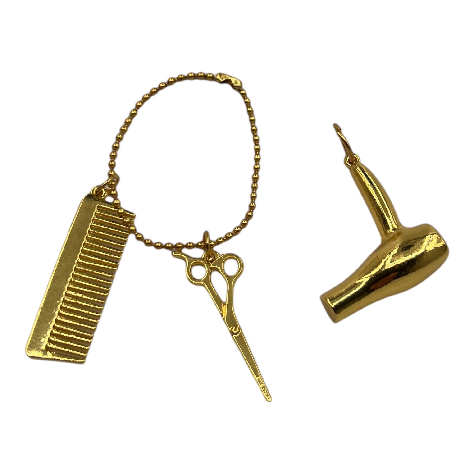 Eson - Hair Dryer Scissor Comb Charm Pendant Leatherette Necklace (Gold Colour)