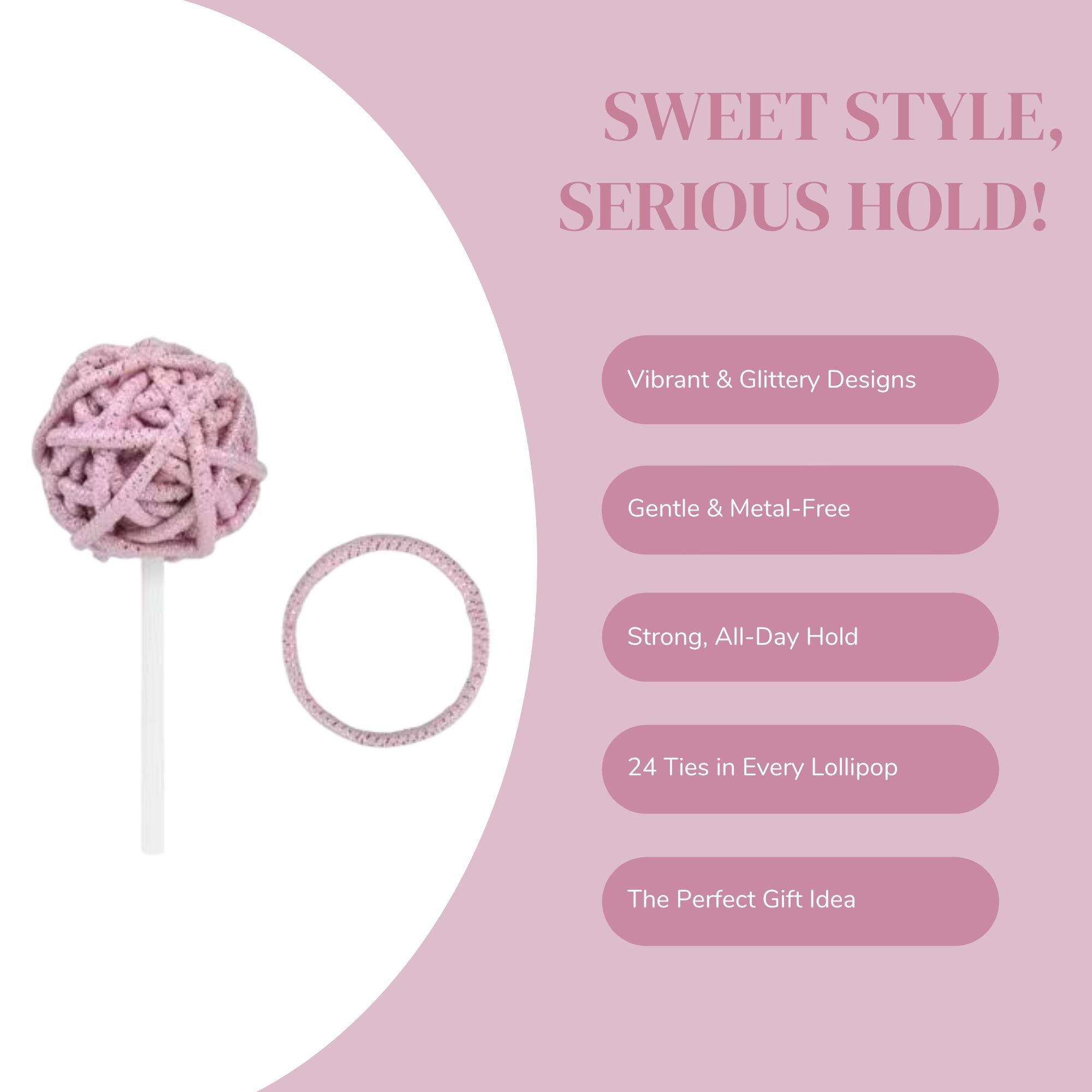 Kiepe - Glitter Hair Ties Lollipop Pink (Pack 0f 24)