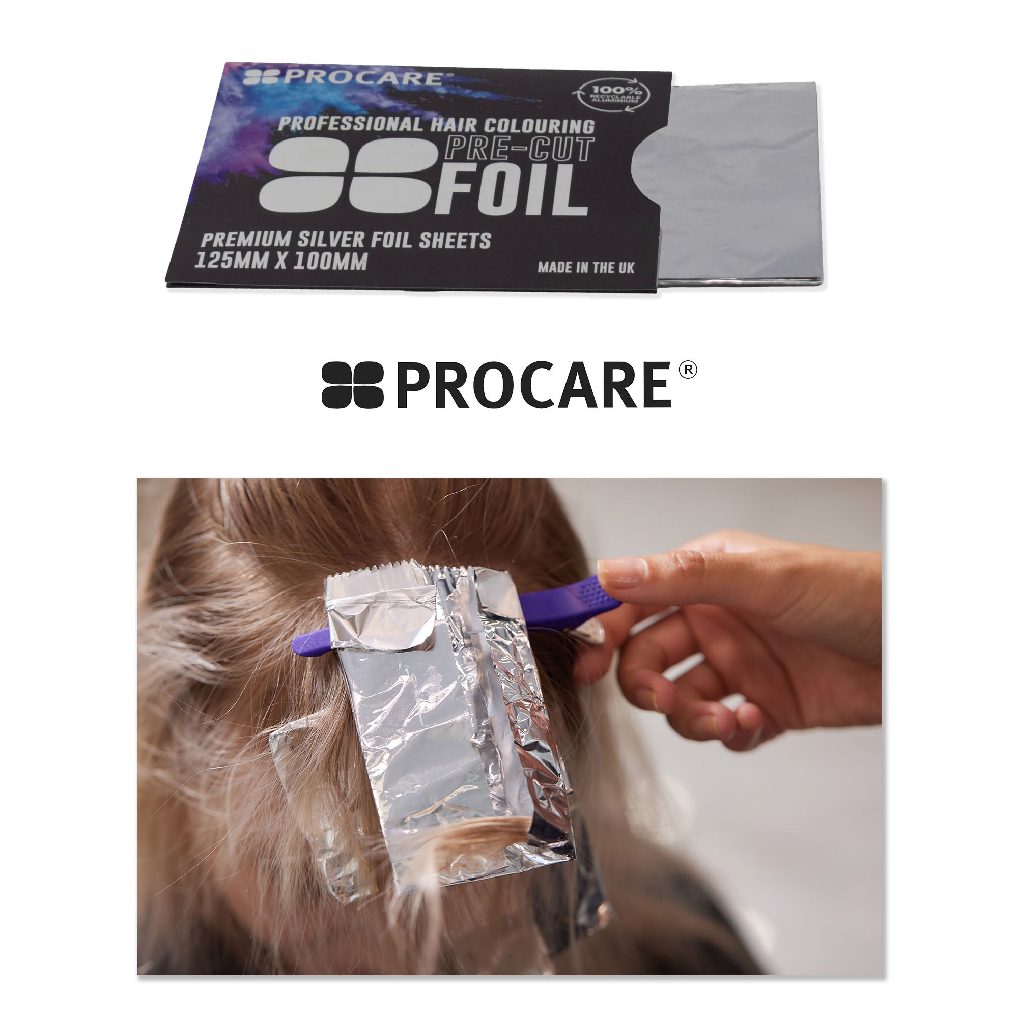 Procare - Premium Range Hair Foil Strips Silver 100 Sheets 125mm x 100mm