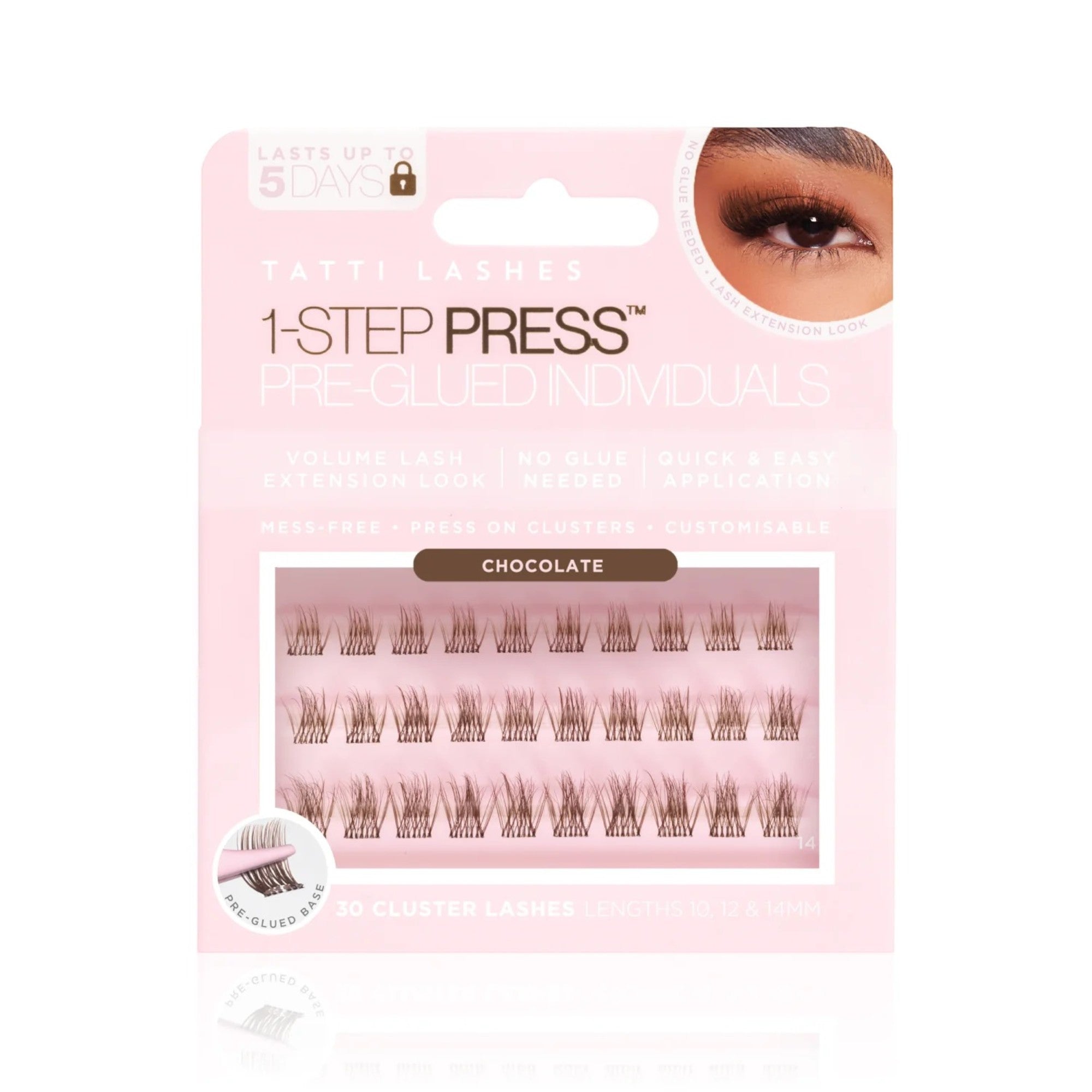 Tatti Lashes - 1-Step Press Pre-Glued Individual Cluster Lashes Chocolate Wispy Volume