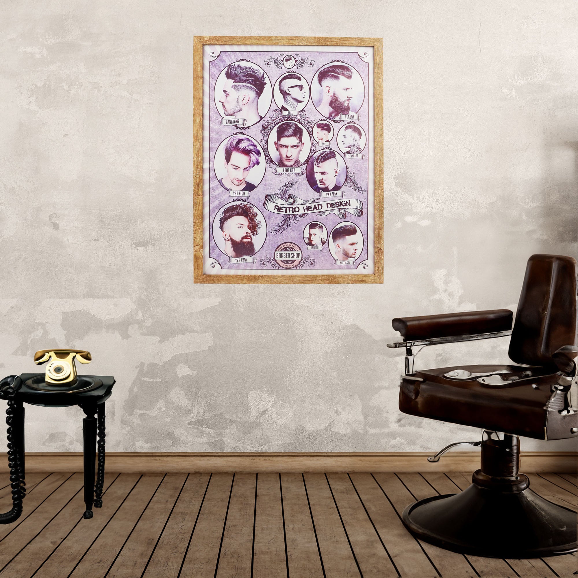 Eson - Barbershop Wall Art Vintage Retro Classic Head Design Framed Poster