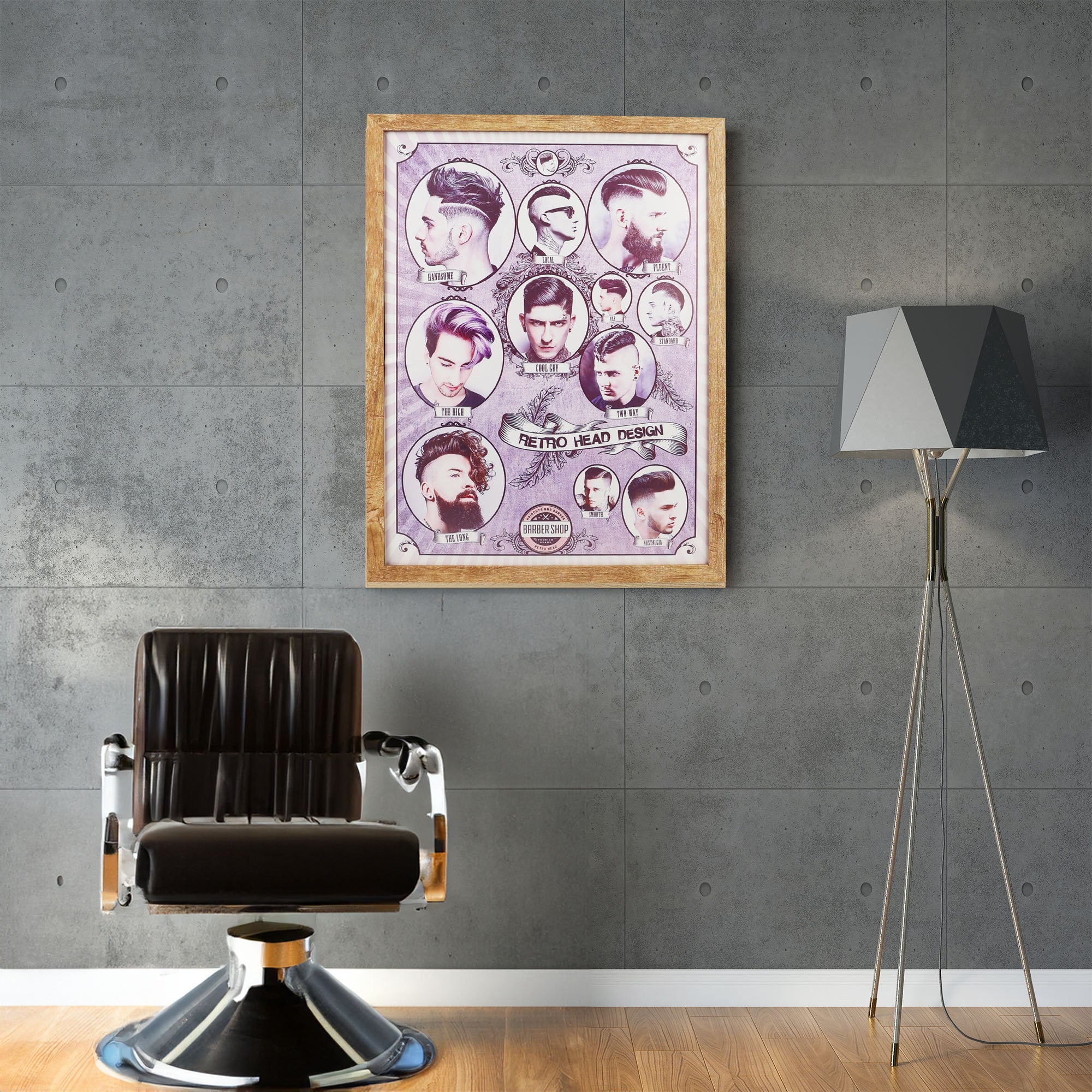 Eson - Barbershop Wall Art Vintage Retro Classic Head Design Framed Poster