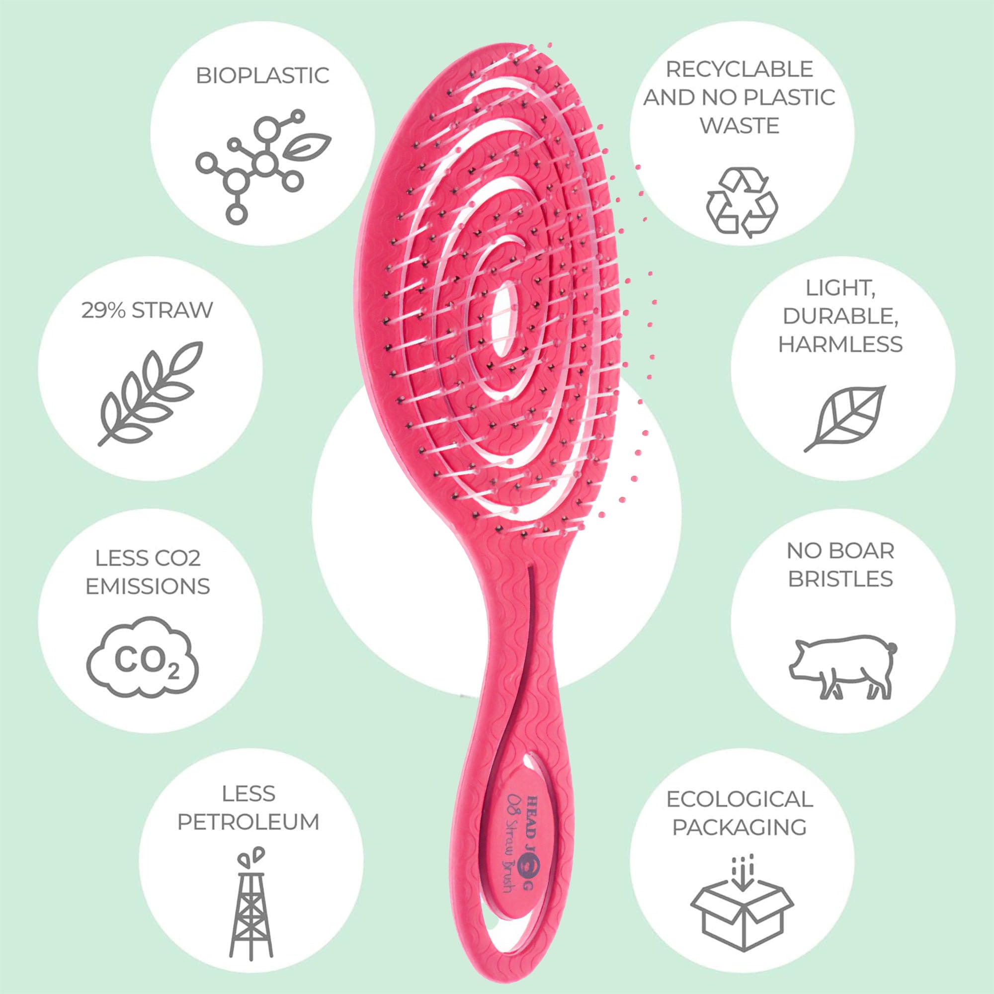 Head Jog - Detangler Straw Brush Berry 22.5cm