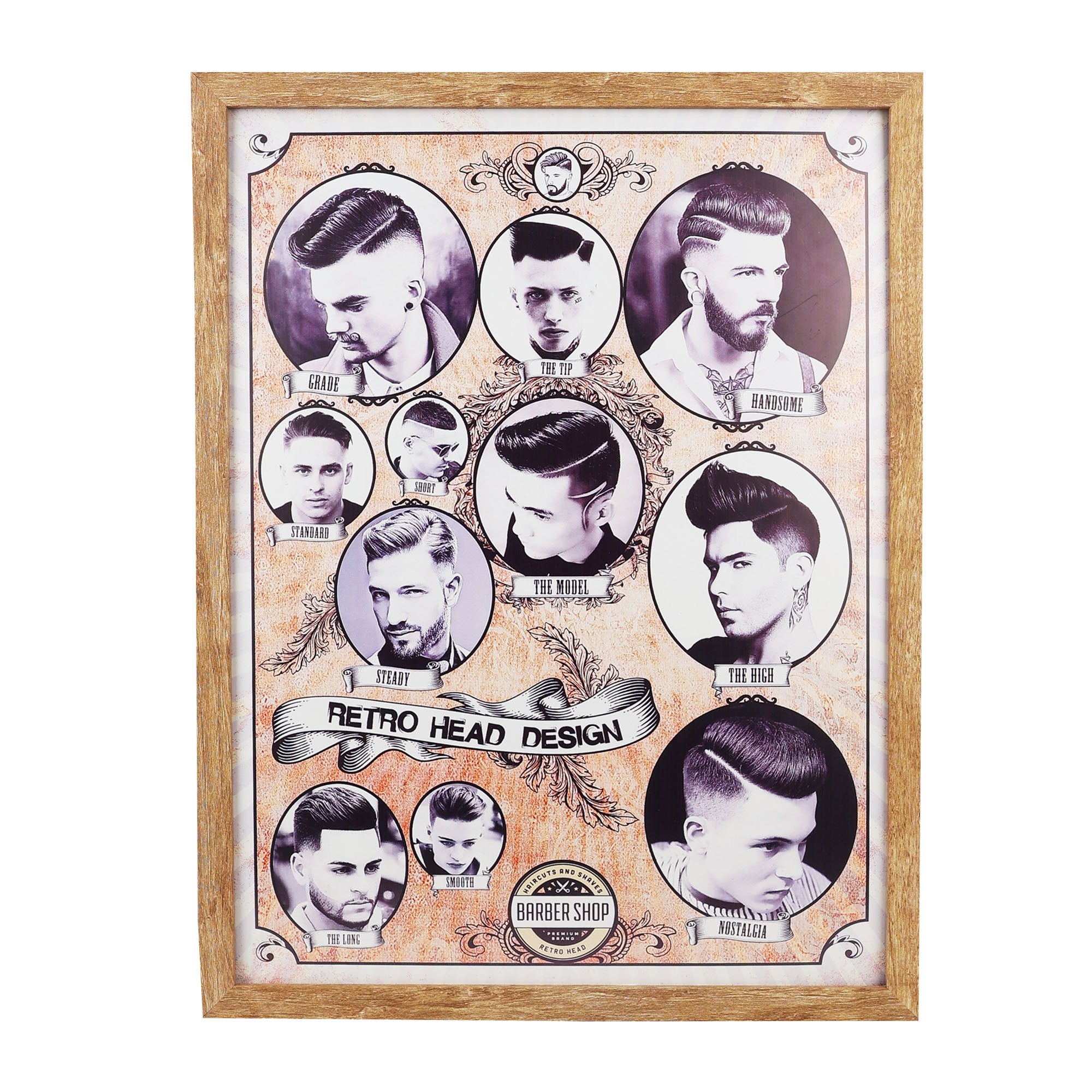 Eson - Barbershop Wall Art Vintage Retro Head Design Framed Poster