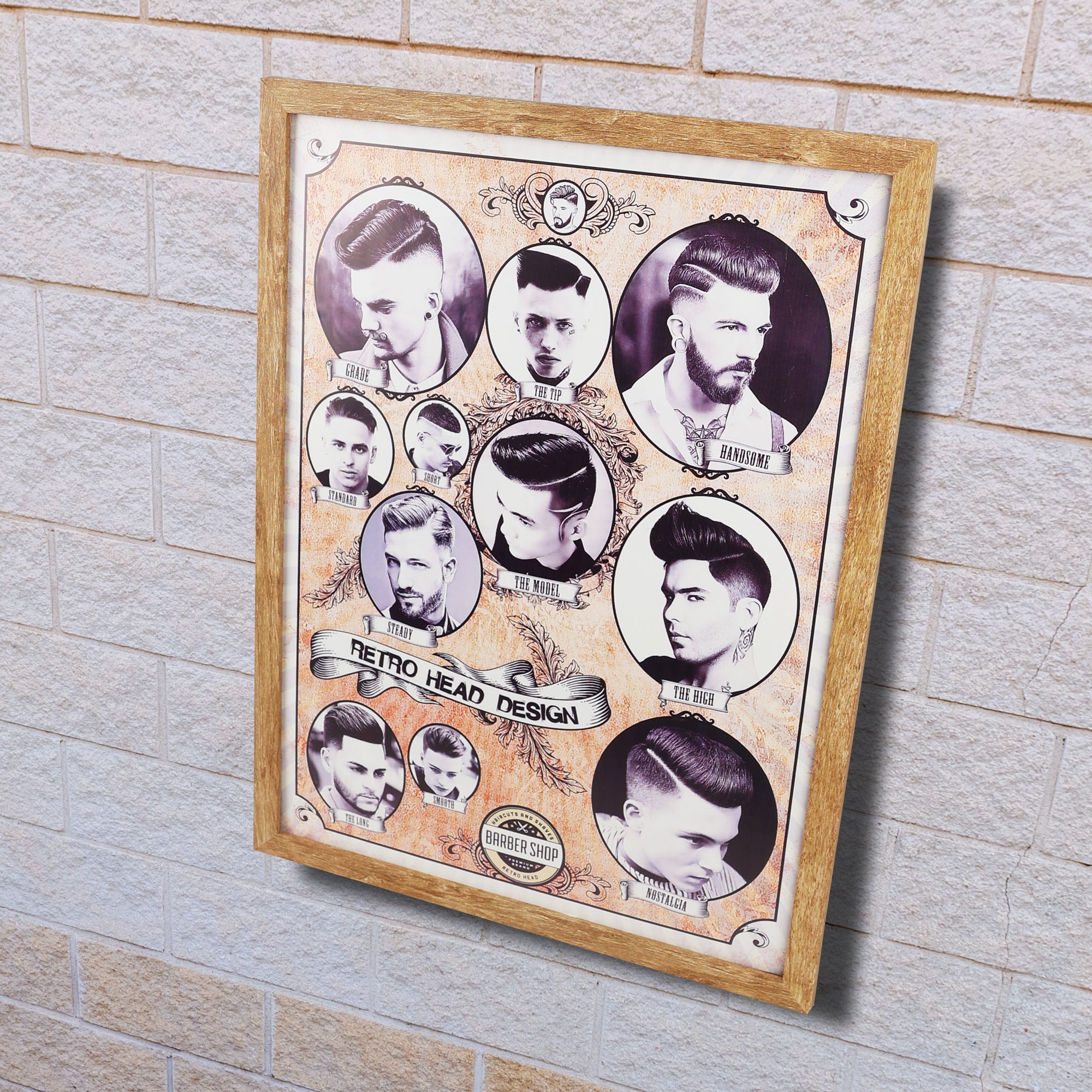 Eson - Barbershop Wall Art Vintage Retro Head Design Framed Poster