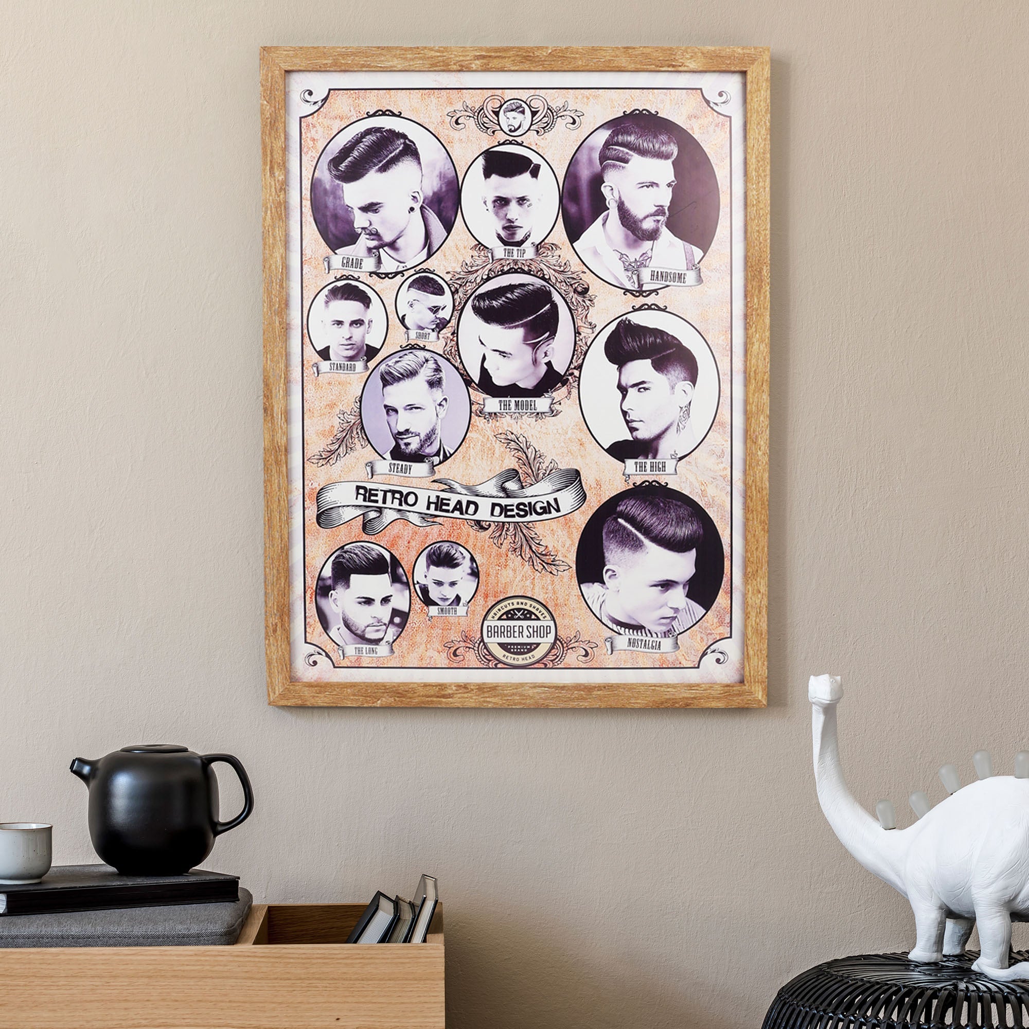 Eson - Barbershop Wall Art Vintage Retro Head Design Framed Poster