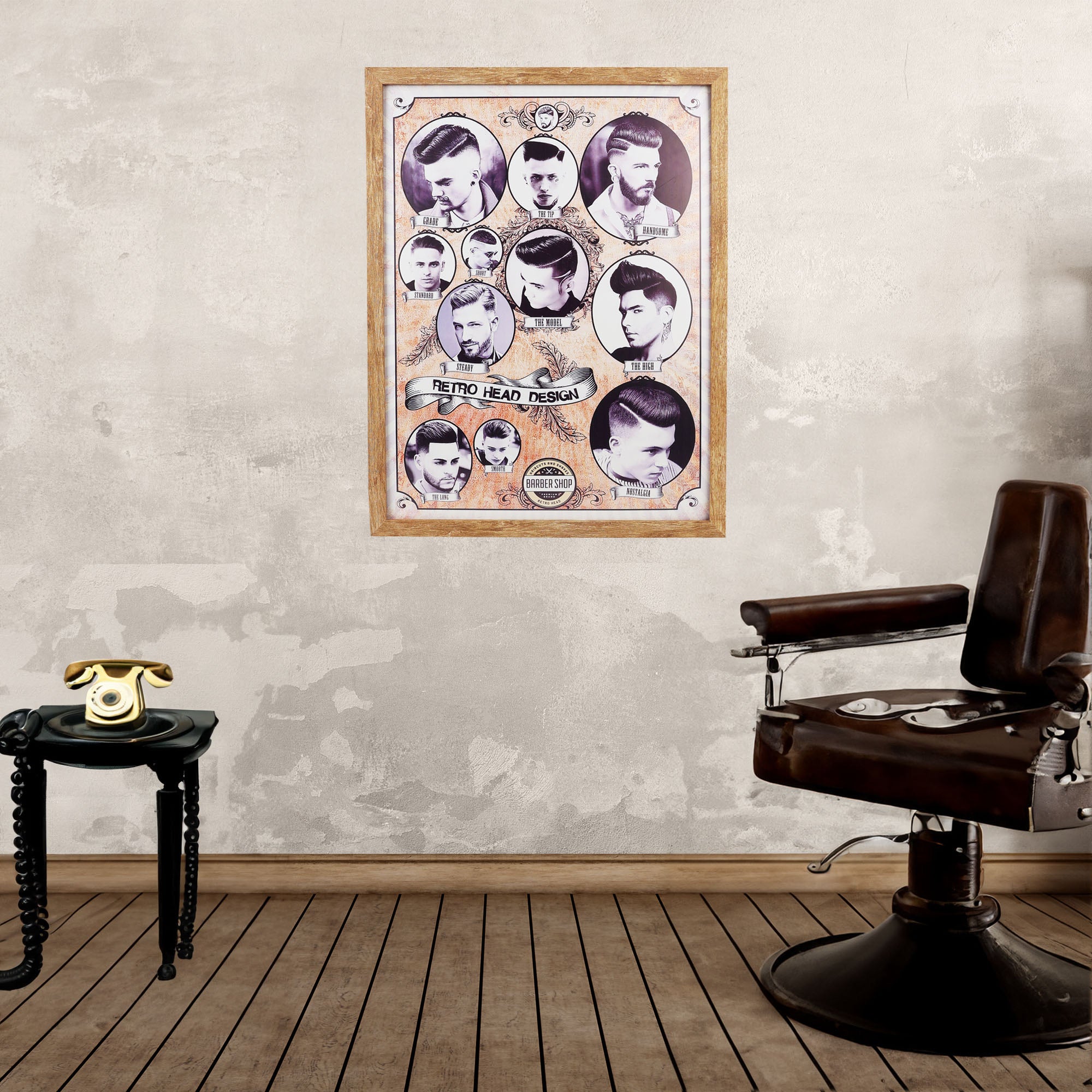 Eson - Barbershop Wall Art Vintage Retro Head Design Framed Poster