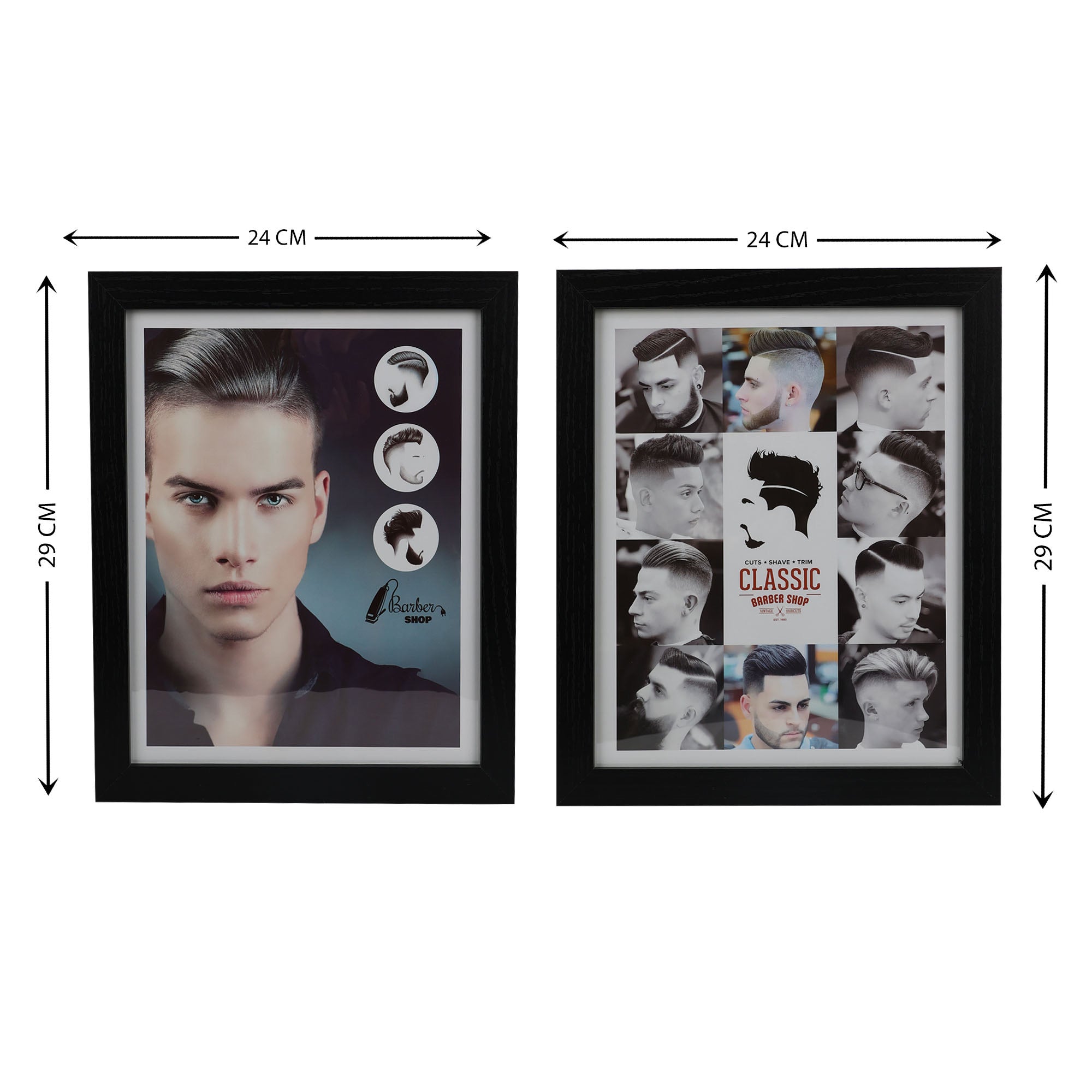 Eson - Barbershop Wall Art Haircut Style Black Framed Set 8pcs