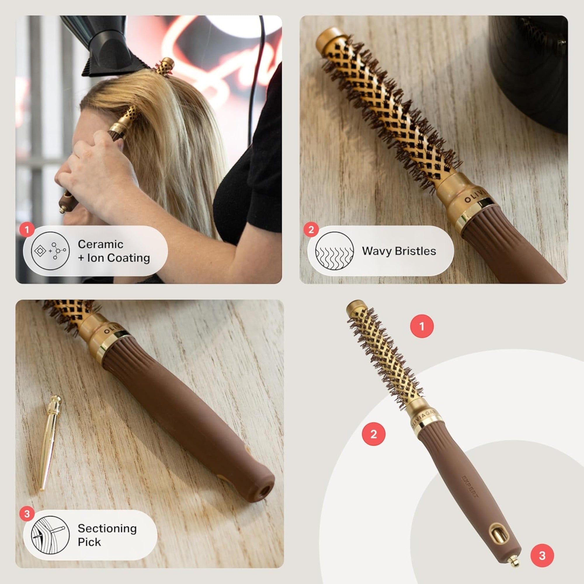 Olivia Garden - Expert Blowout Shine Wavy Bristles Gold & Brown 15mm