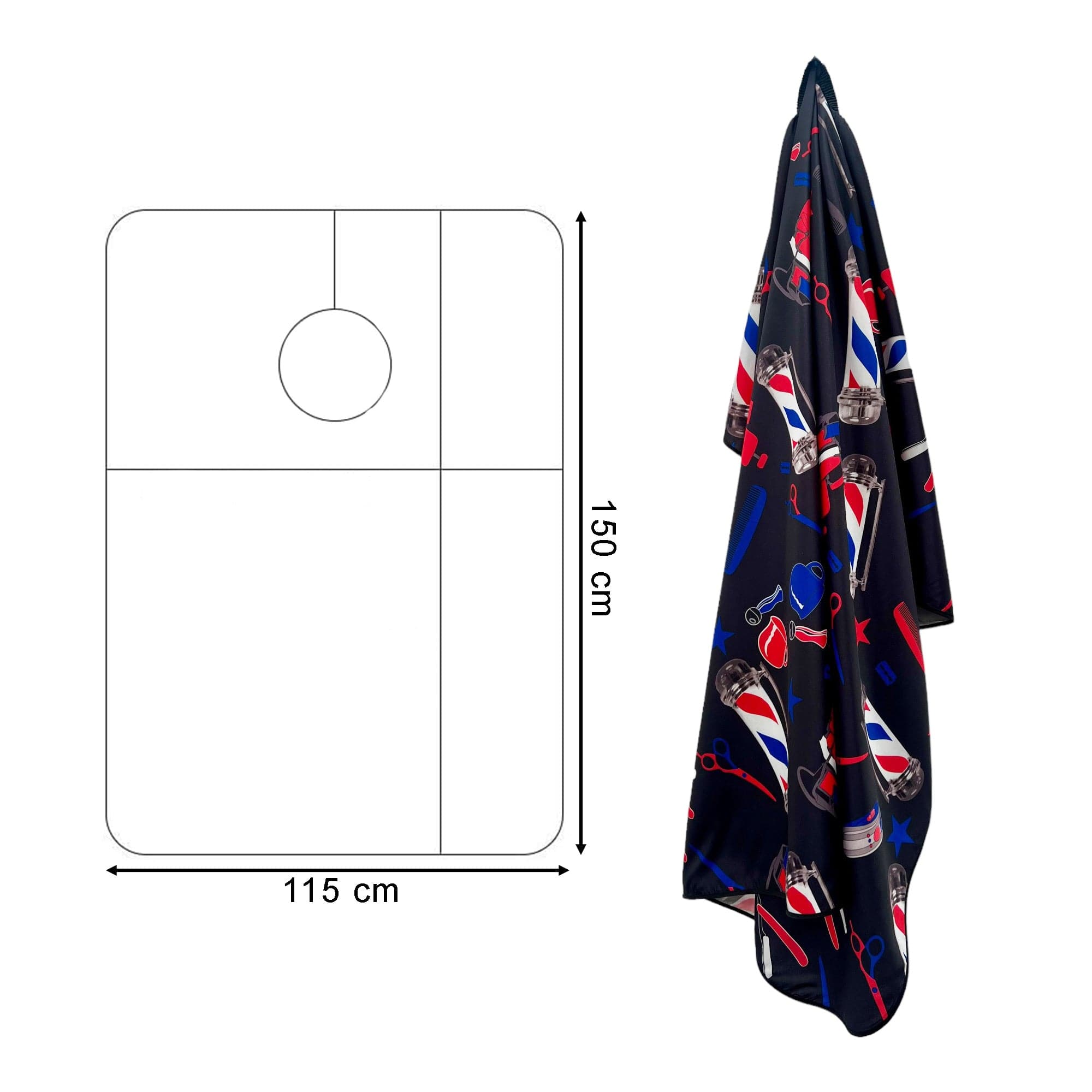 Gabri - Barber Hairdressing Hair Cutting Cape & Gown Tools Pattern (Black Red & Blue)