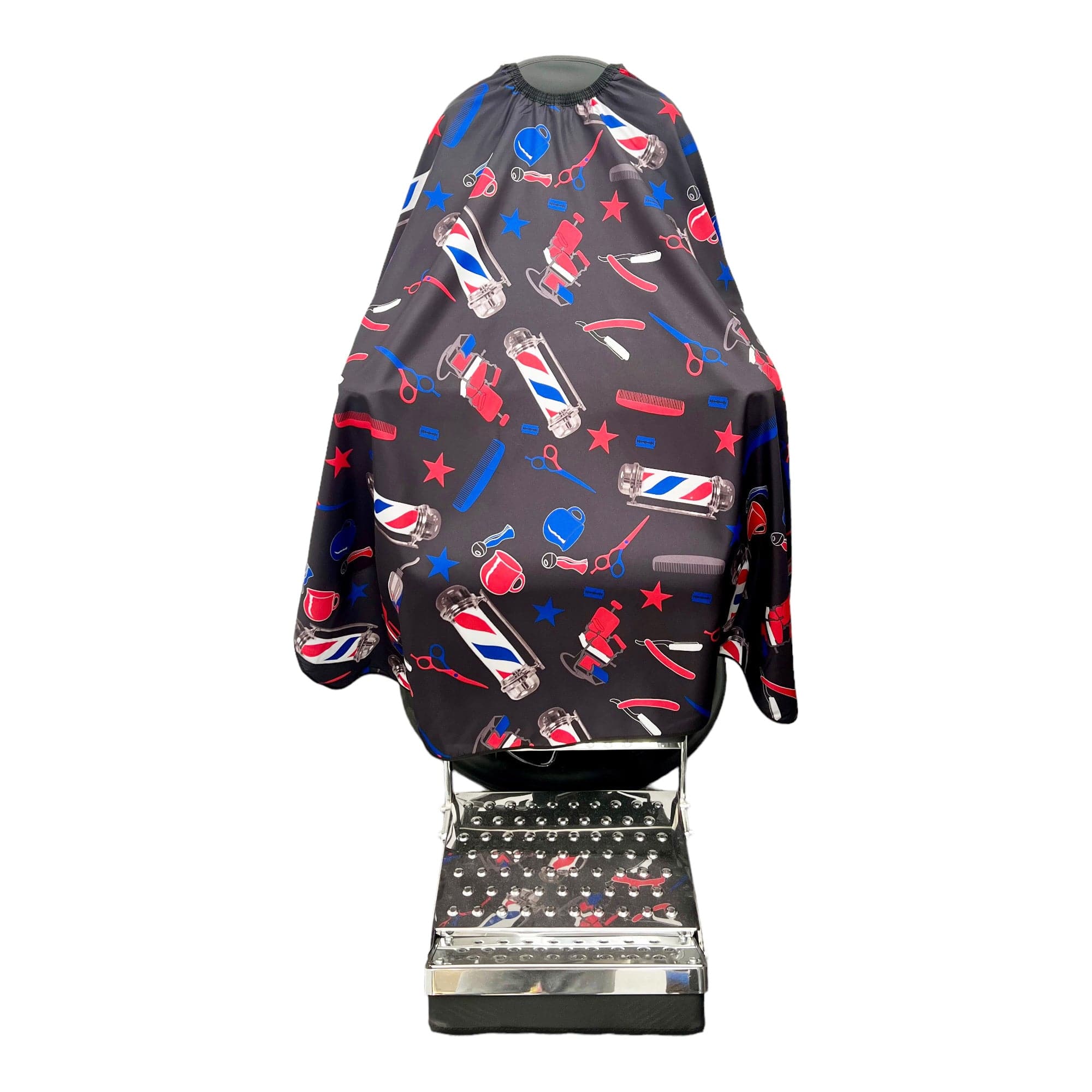 Gabri - Barber Hairdressing Hair Cutting Cape & Gown Tools Pattern (Black Red & Blue)